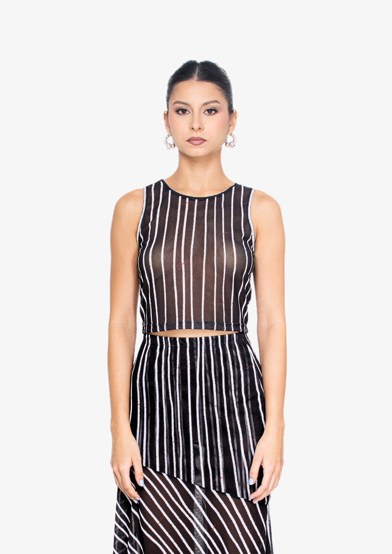 Black Stripes Mesh Crop Tank Top