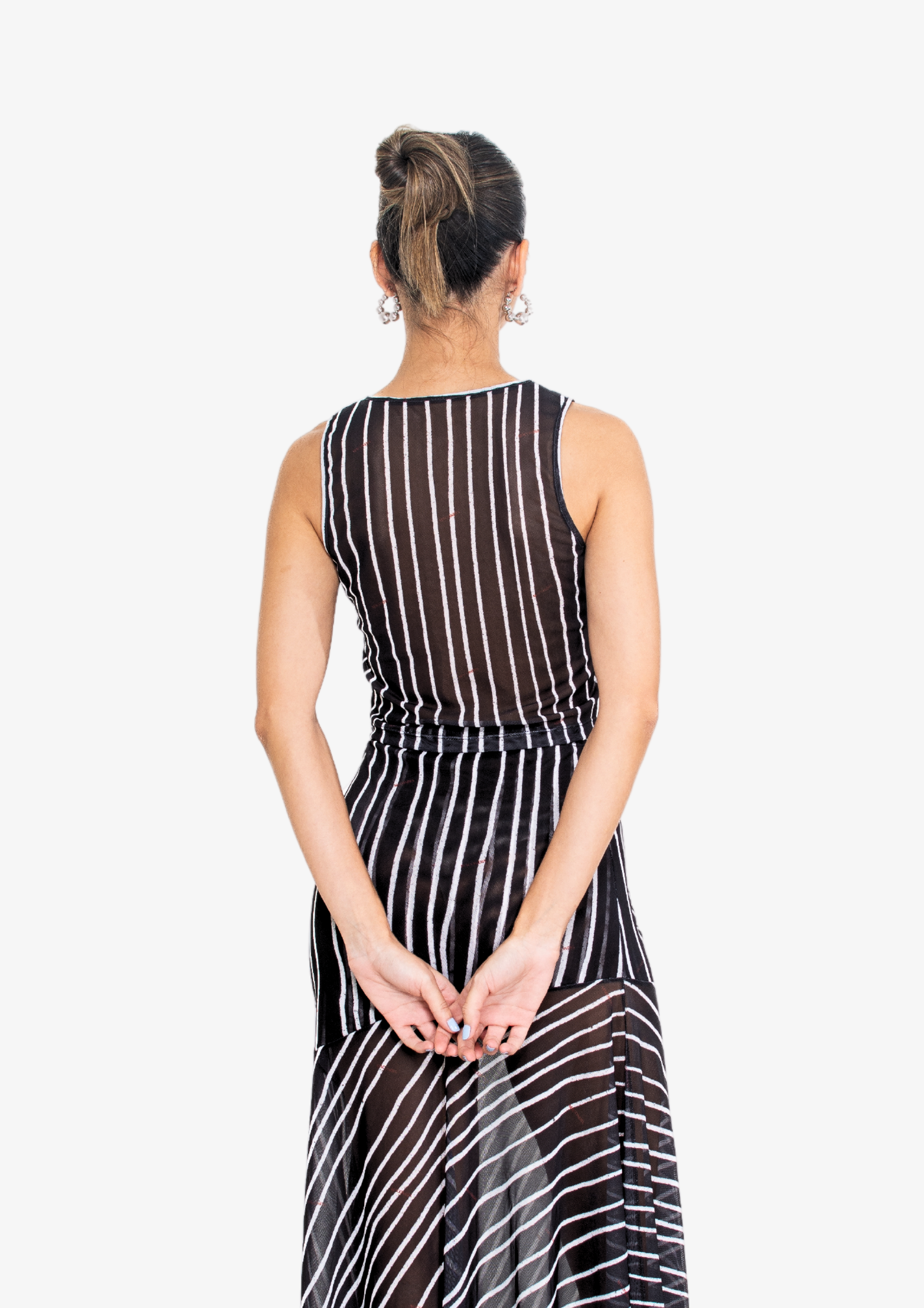 Black Stripes Mesh Crop Tank Top