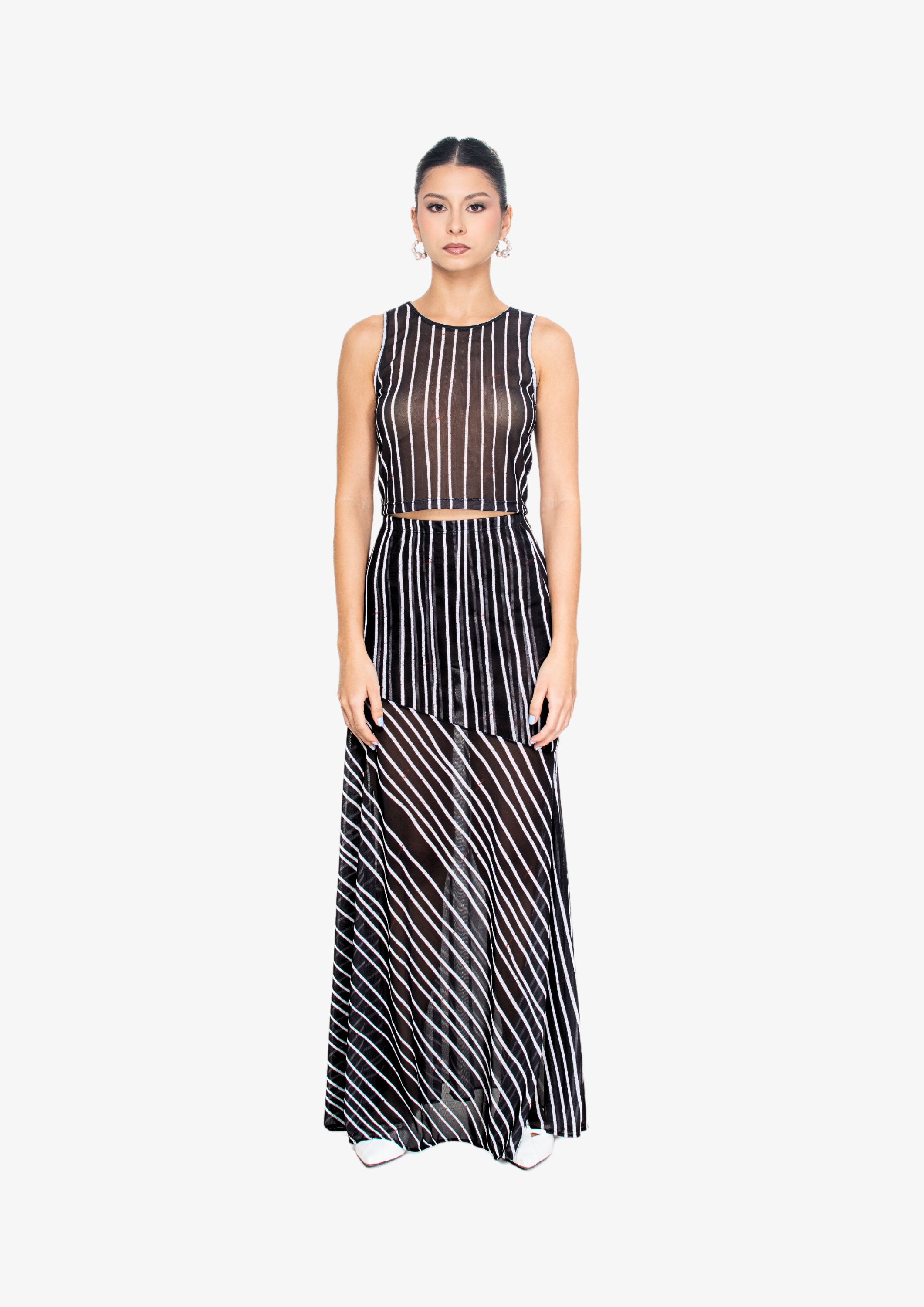 Black Stripes Mesh Crop Tank Top