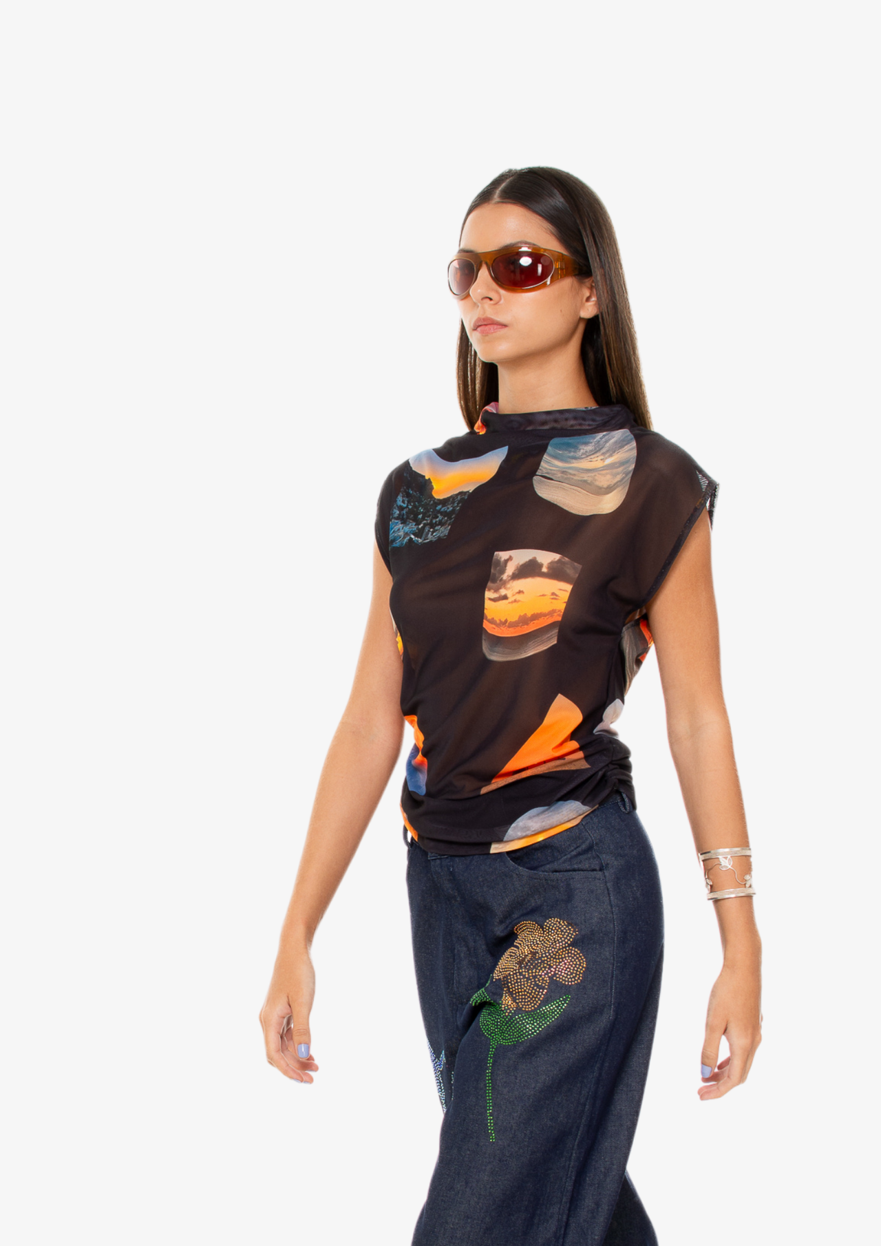'Sunsets' Funnel Neck Top