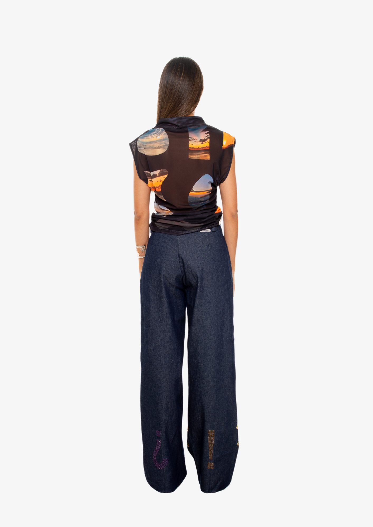 "Universal Things" Crystal Embellished Denim Pants