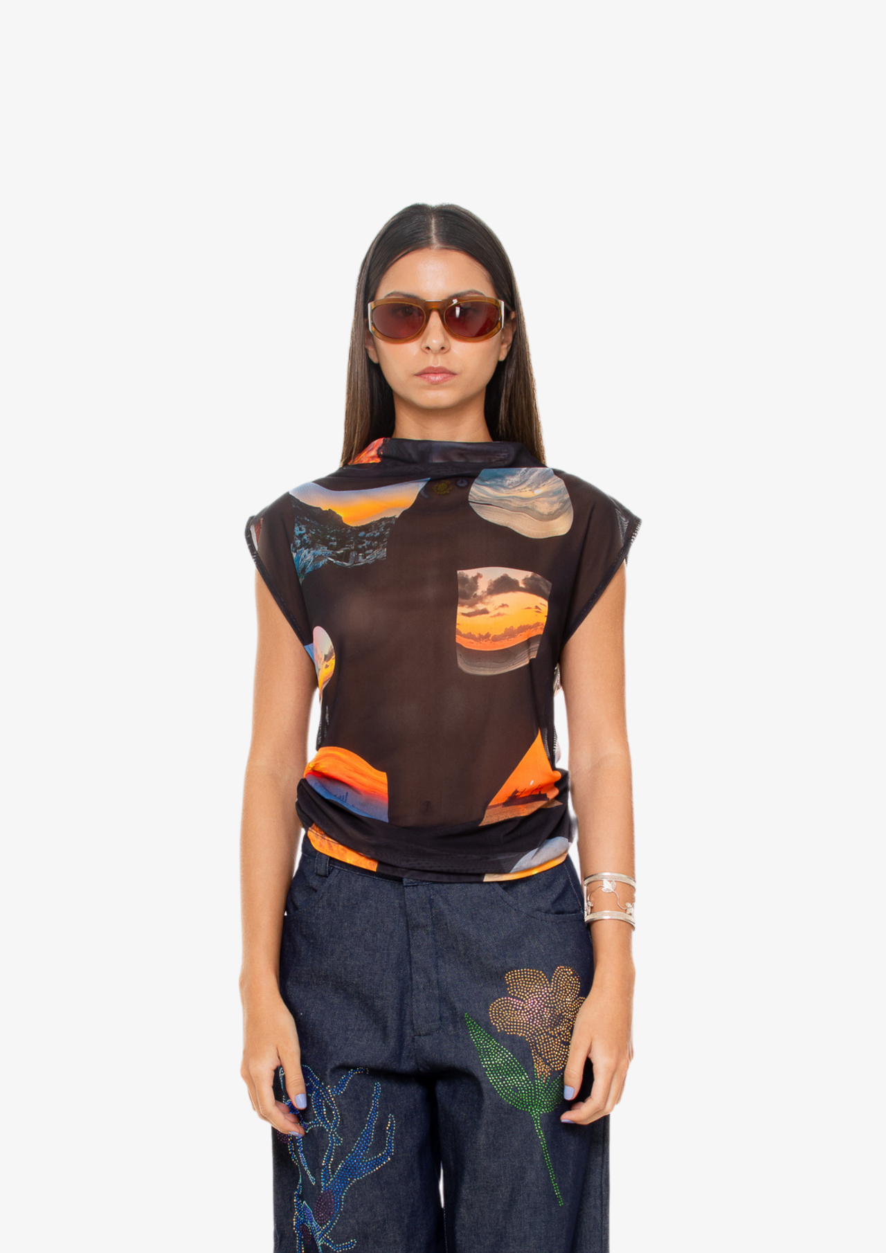 'Sunsets' Funnel Neck Top