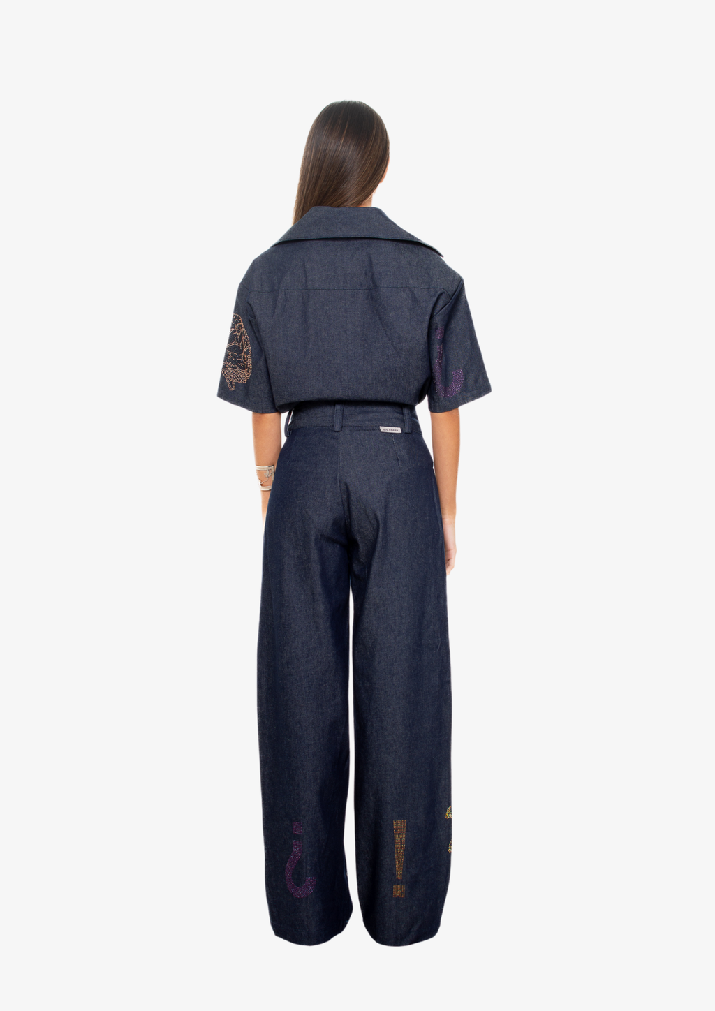 "Universal Things" Crystal Embellished Denim Pants