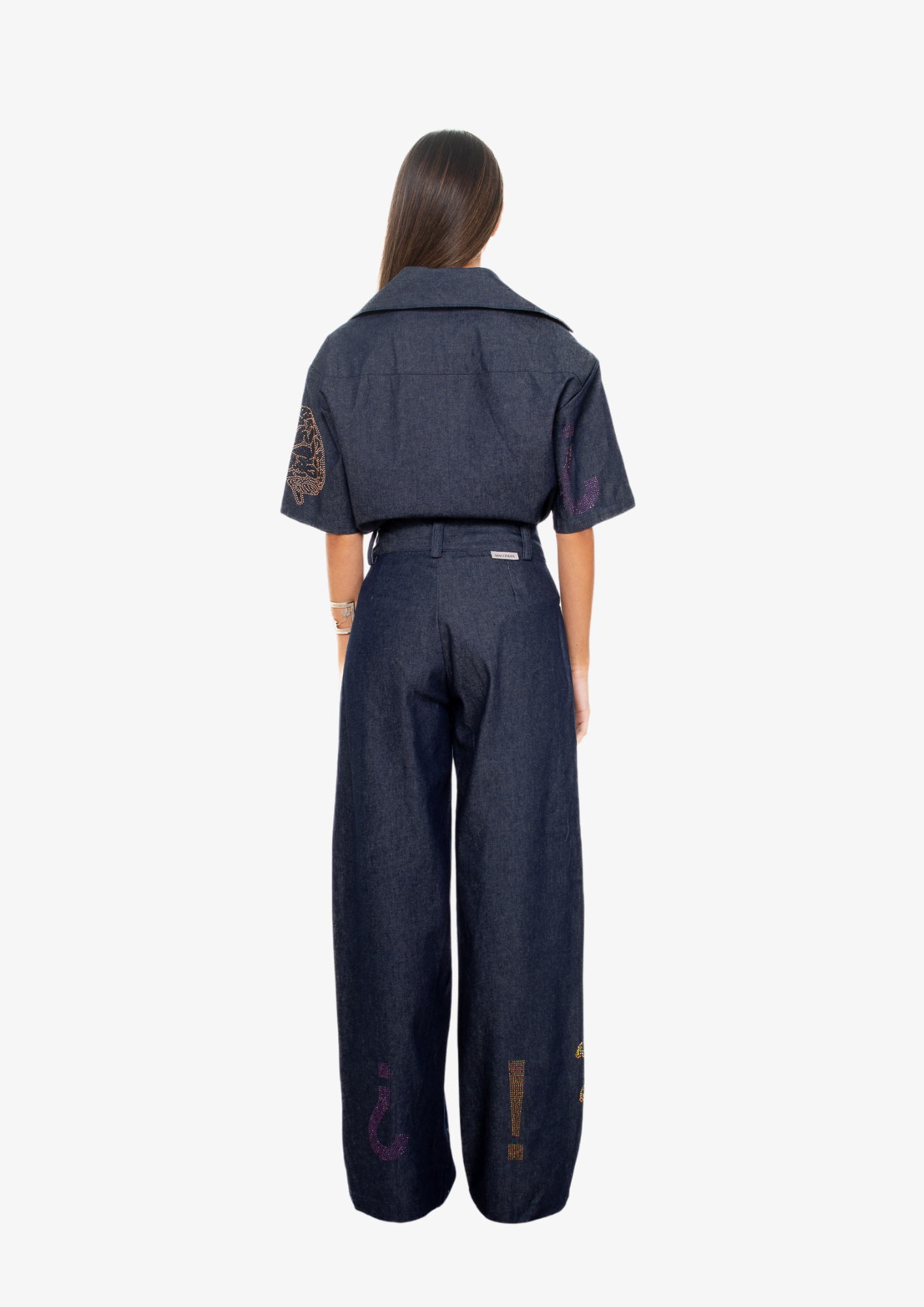 "Universal Things" Crystal Embellished Denim Pants