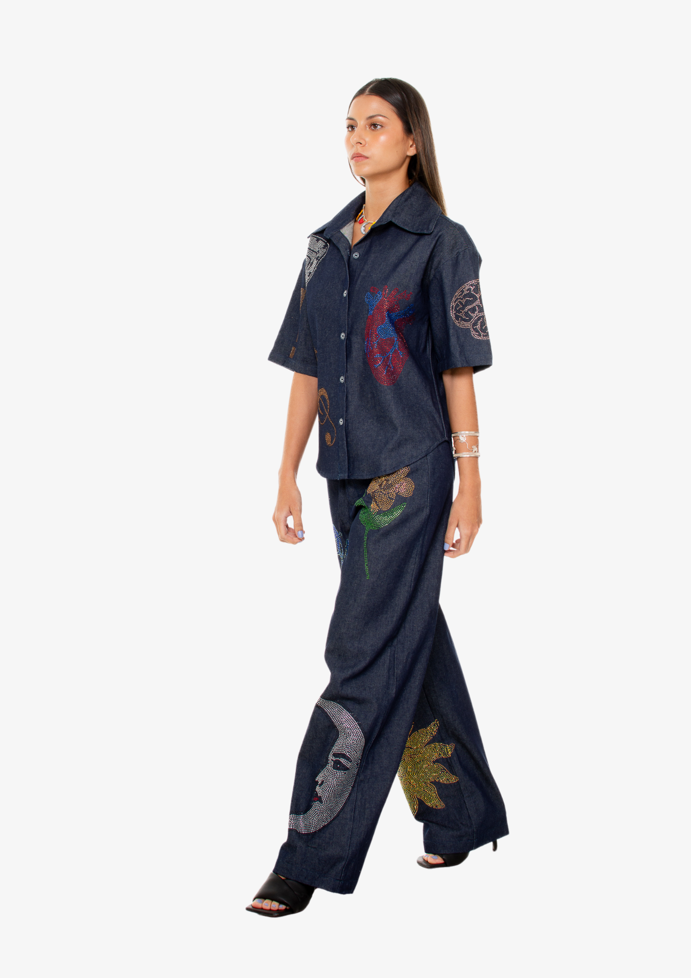 "Universal Things" Crystal Embellished Denim Pants