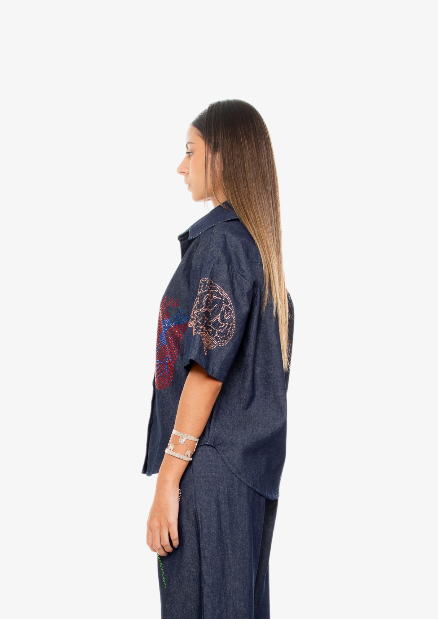 "Universal Things" Crystal Embellished Denim Shirt