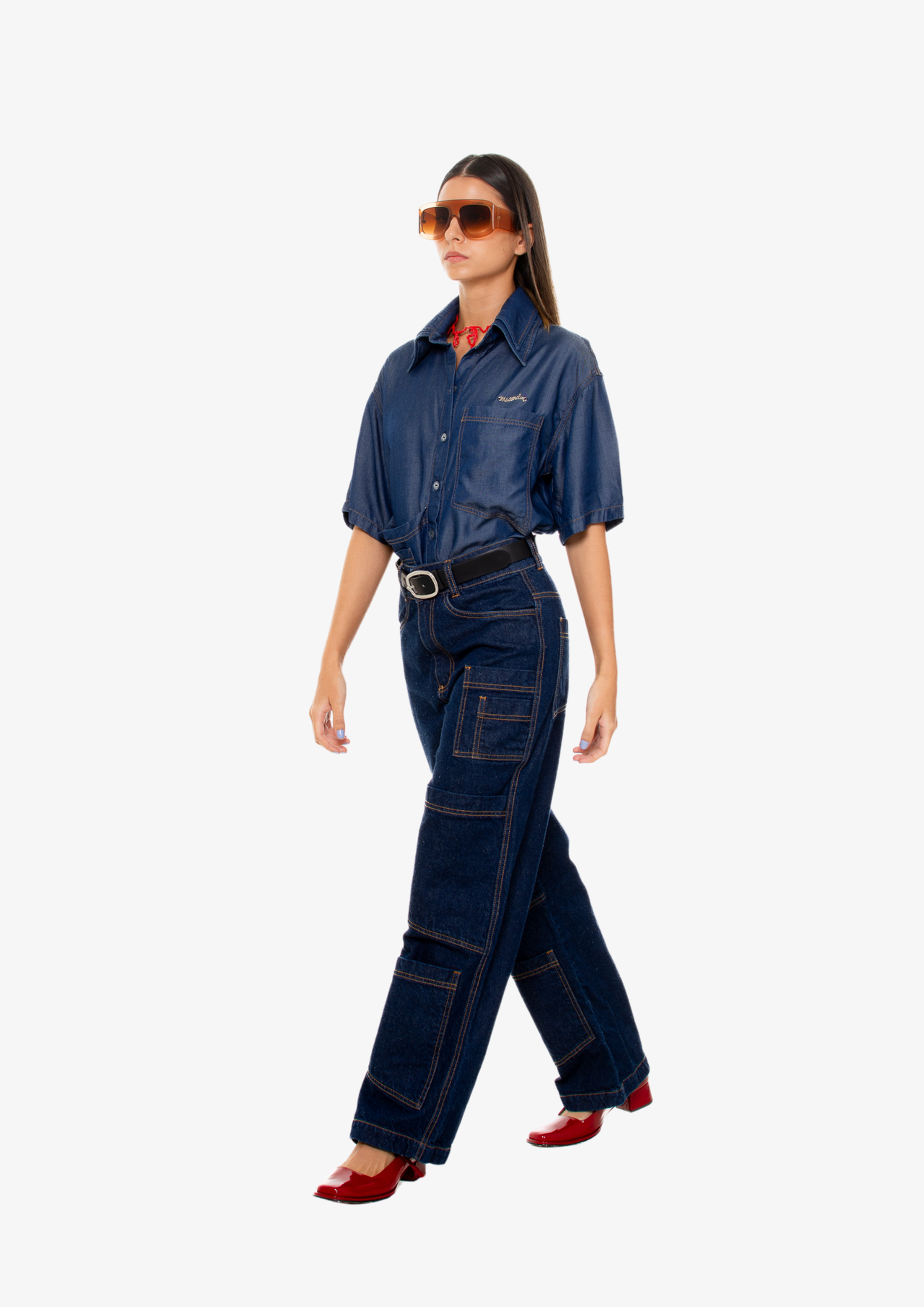 New Cargo Dark-Wash Denim Pants