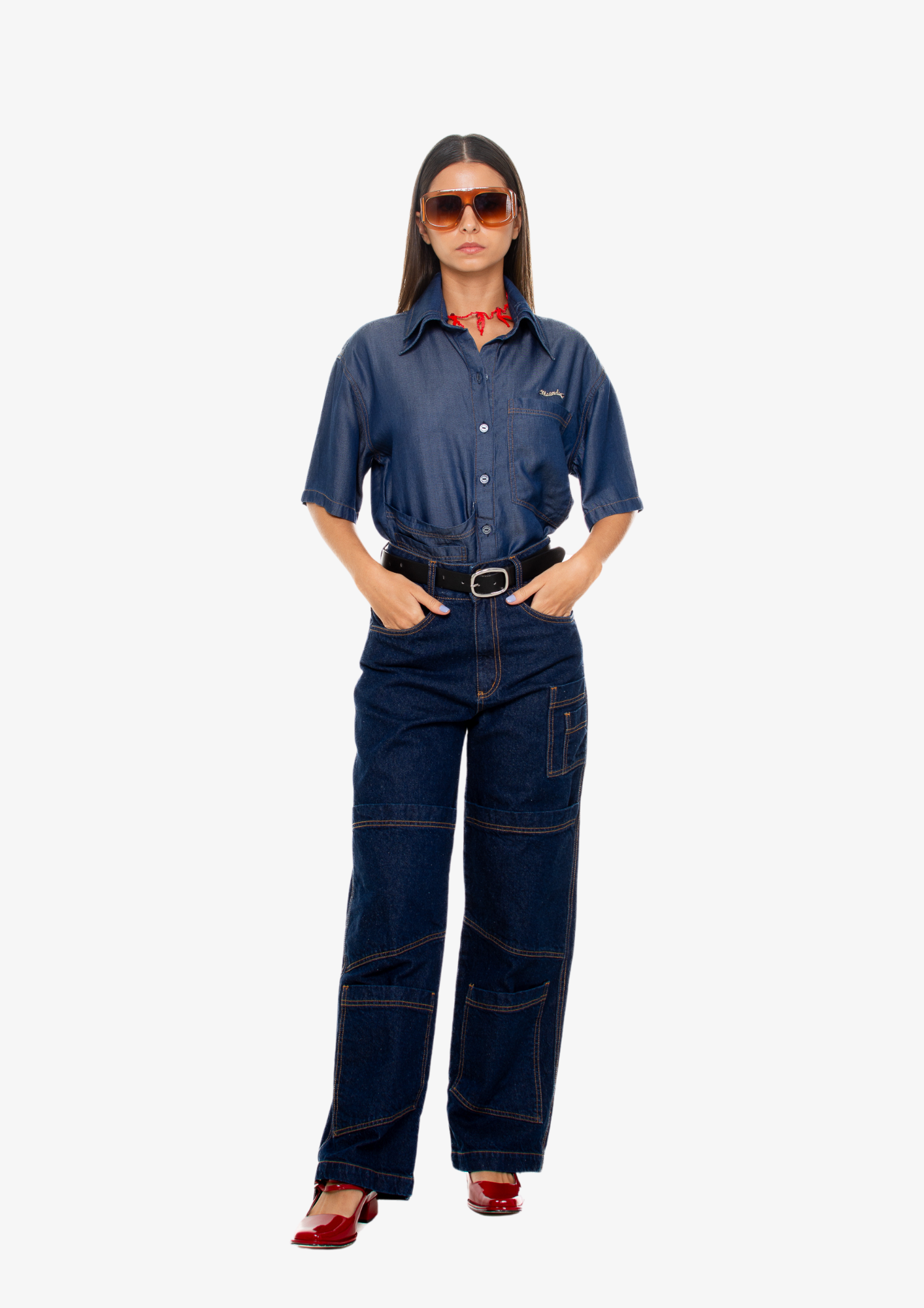 New Cargo Dark-Wash Denim Pants