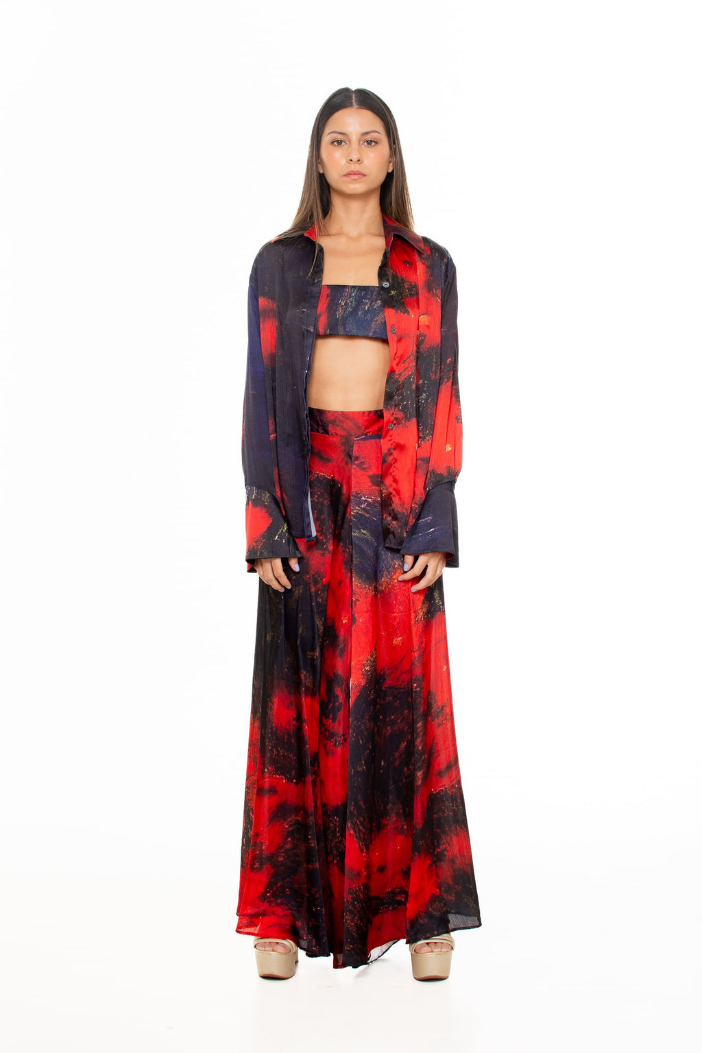 'Red Roses' Satin Shirt