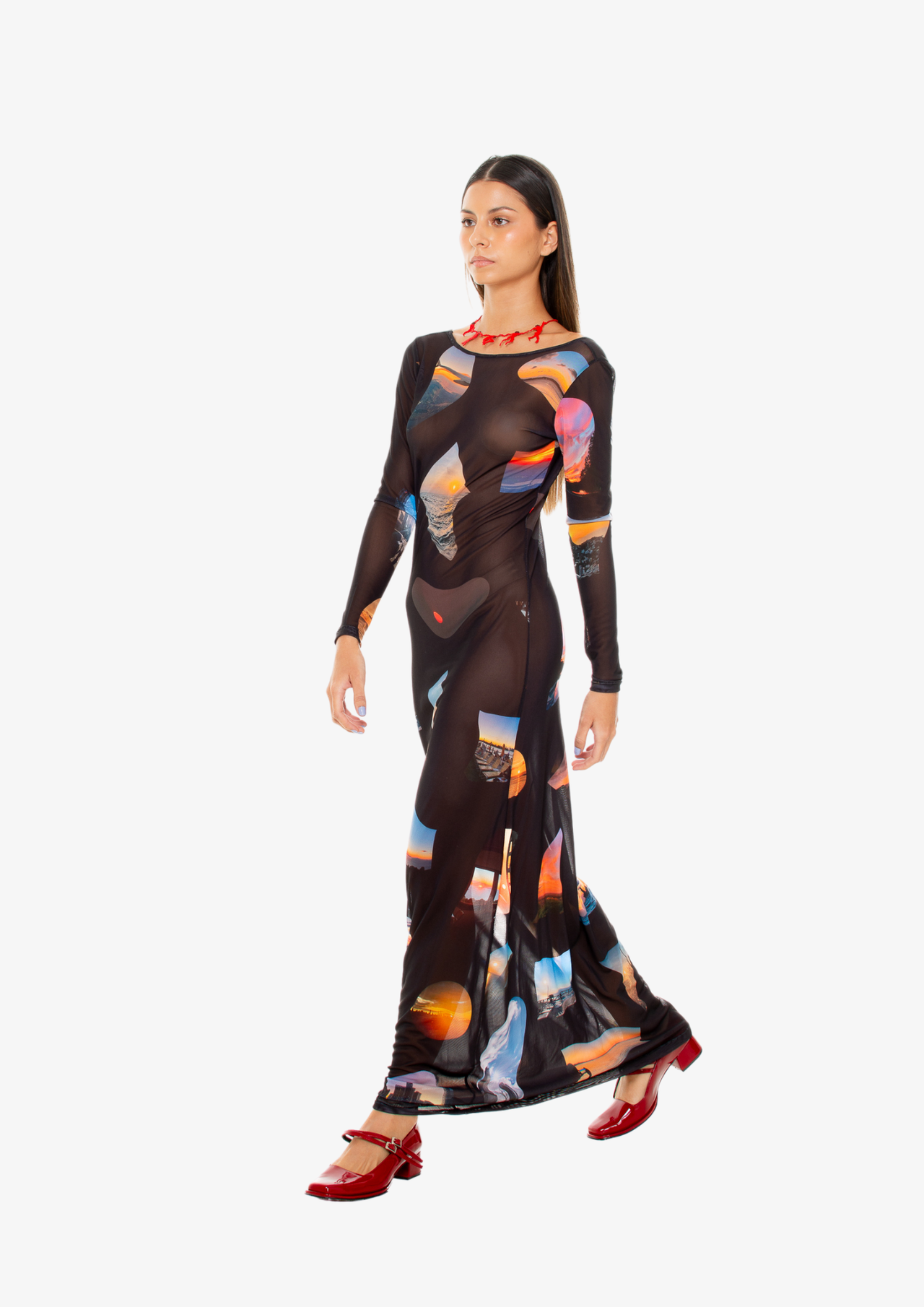 'Sunsets' Mesh Long Dress