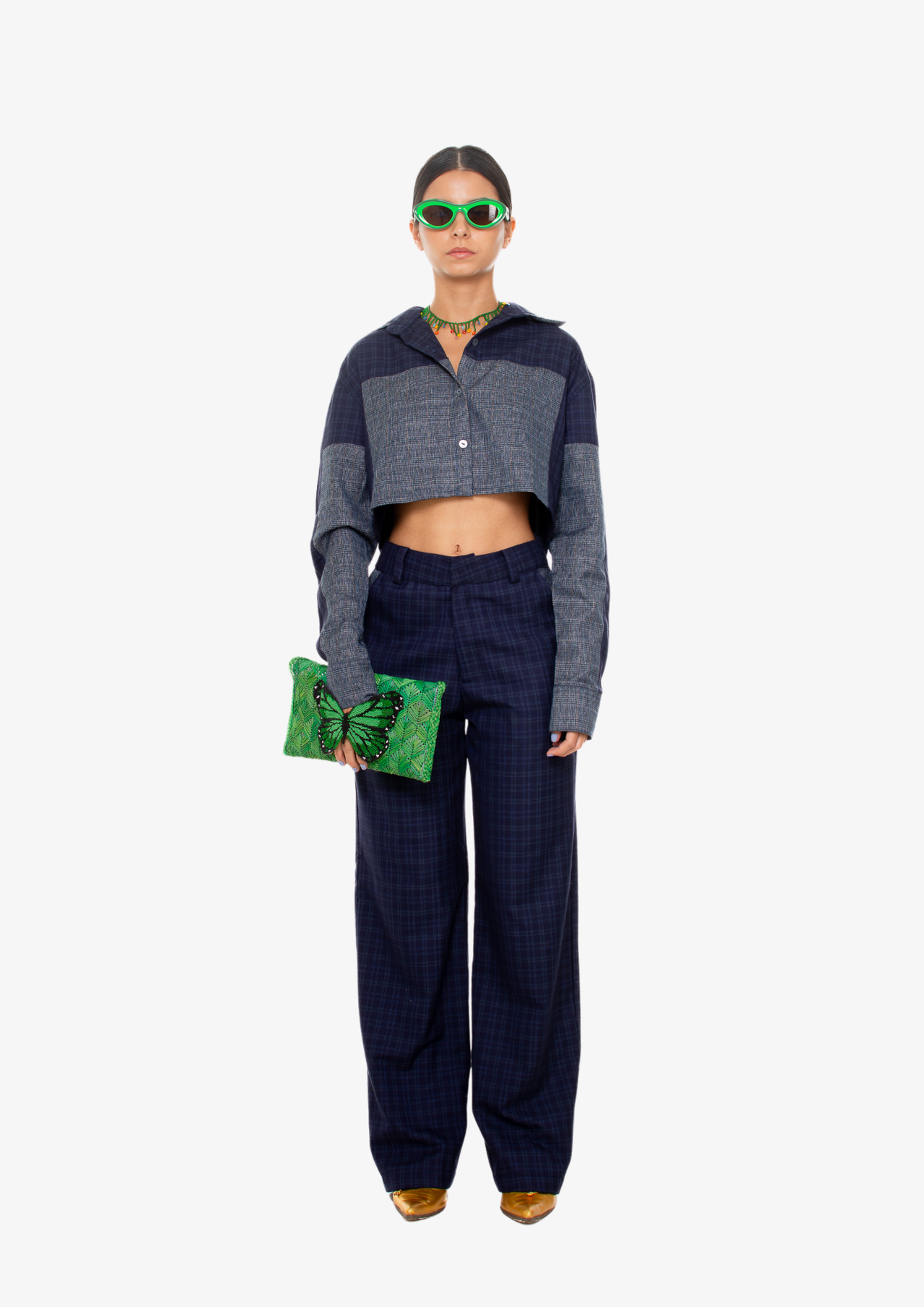 'Contrastes' Straight-Leg Pants - Blue