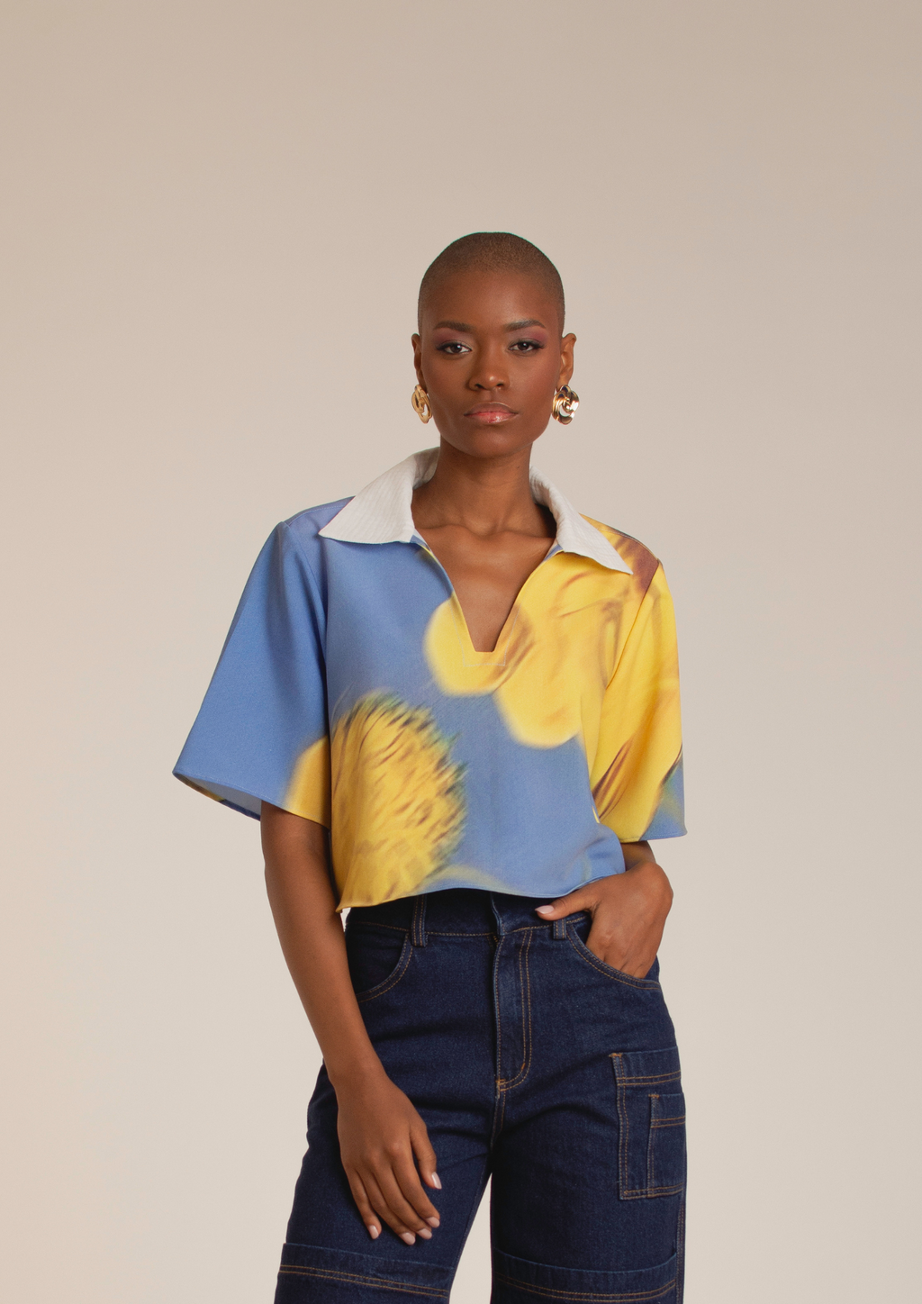 “Yellow Flowers ” V-Neck Shirt
