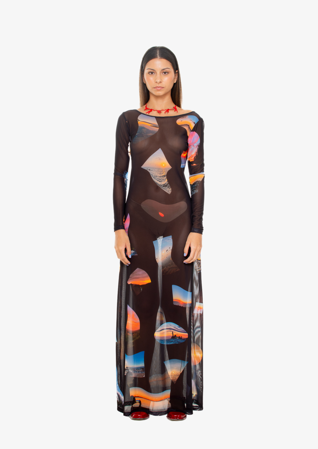 'Sunsets' Mesh Long Dress