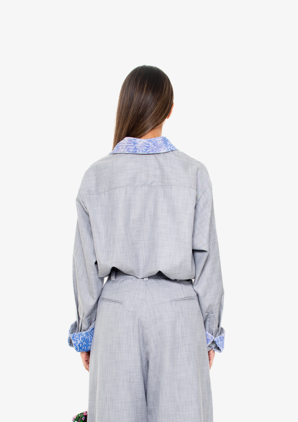'Office' Button Down Shirt in Gray With Sequins Details