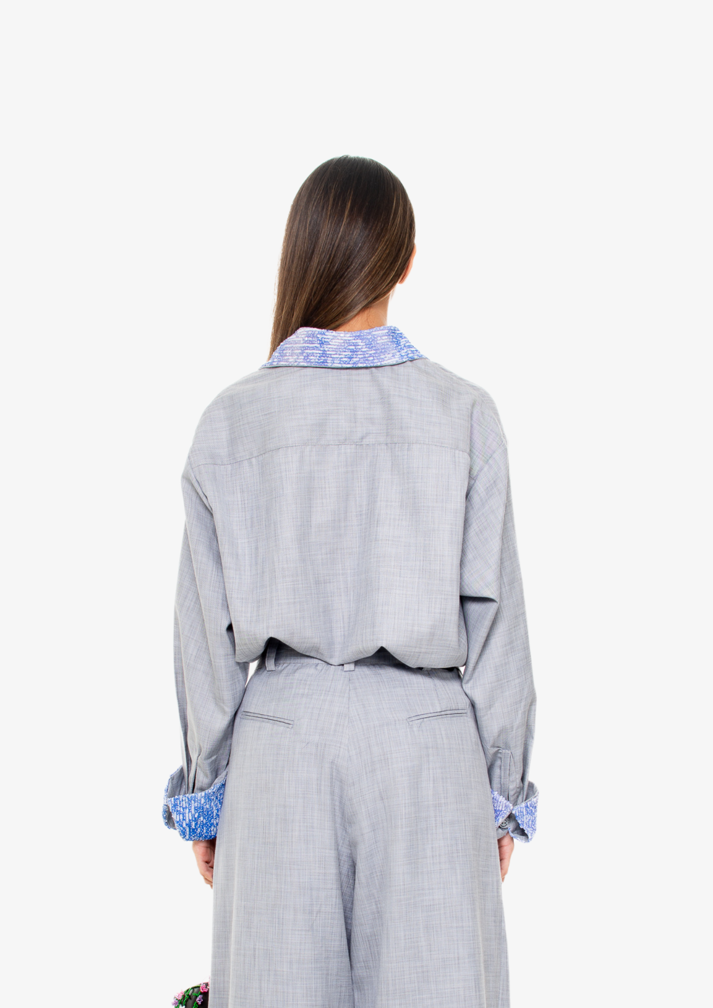 'Office' Button Down Shirt in Gray With Sequins Details