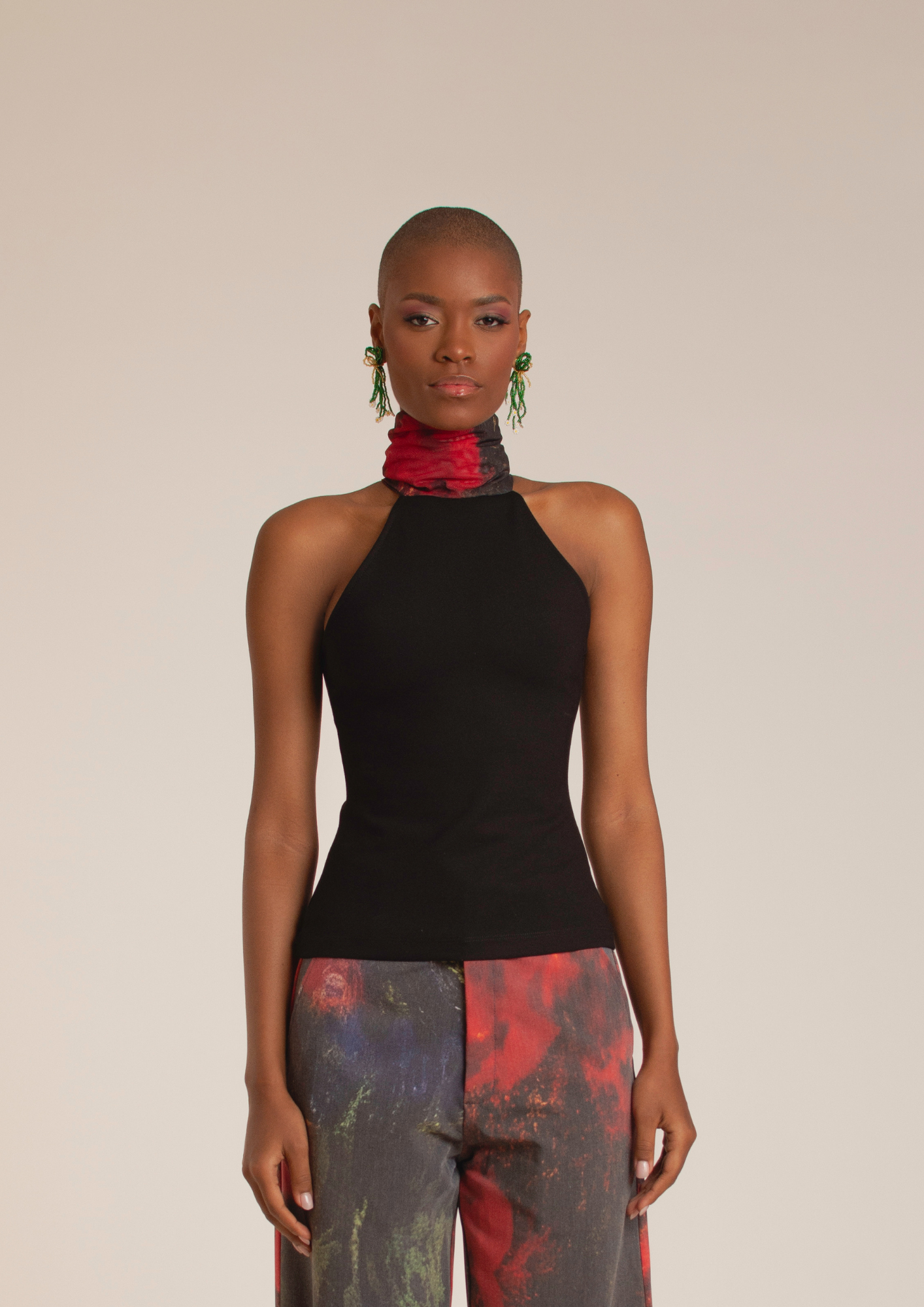 “Red Roses” Black Turtleneck Top