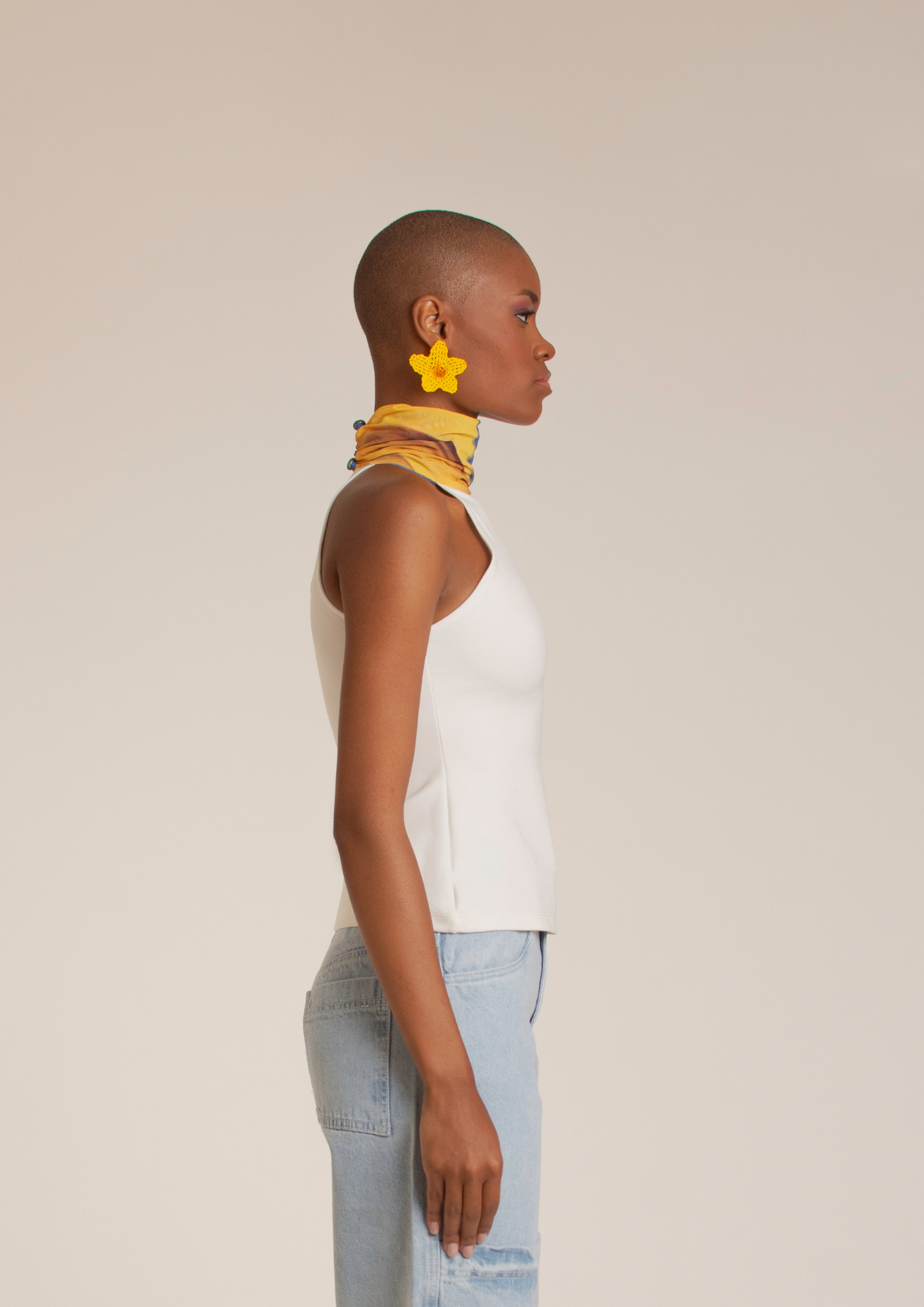 “Yellow Flowers ” White Turtleneck Top