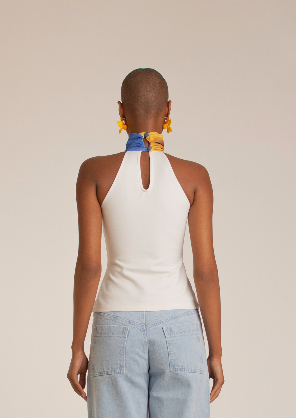 “Yellow Flowers ” White Turtleneck Top