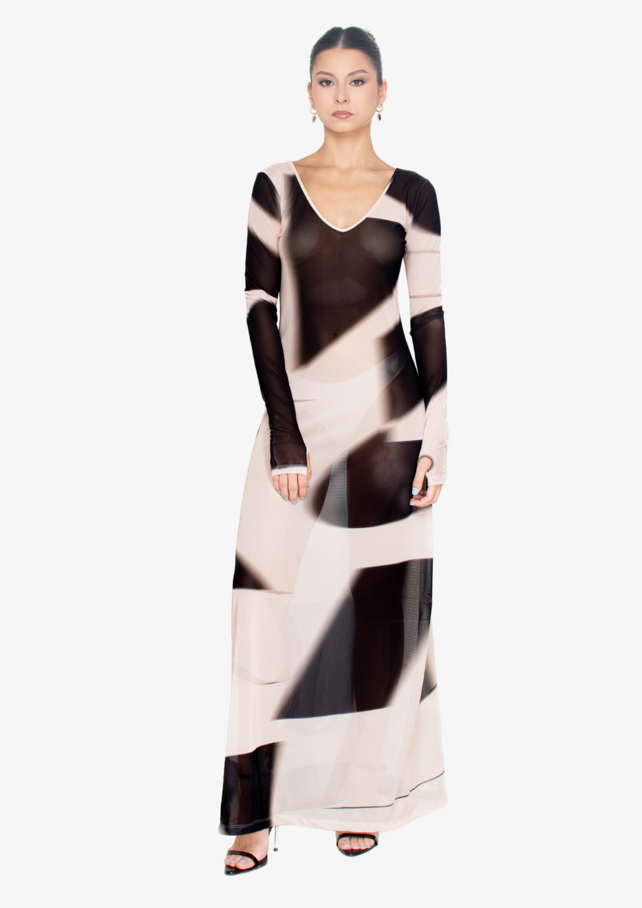 'Figuras' Reversible Mesh Maxi Dress  (B&W)
