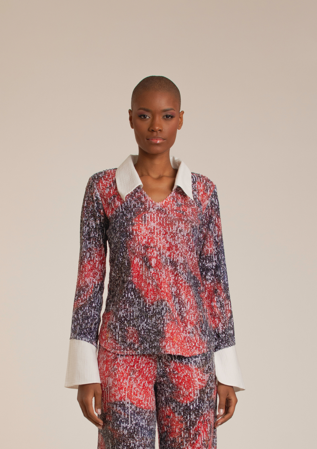 'Red Roses' Sequins Mixed Shirt