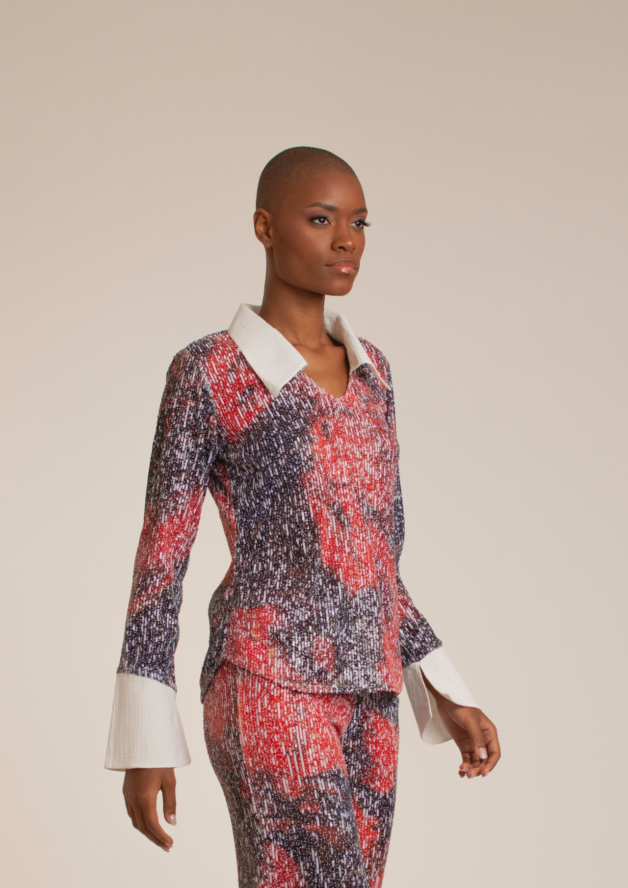 'Red Roses' Sequins Mixed Shirt