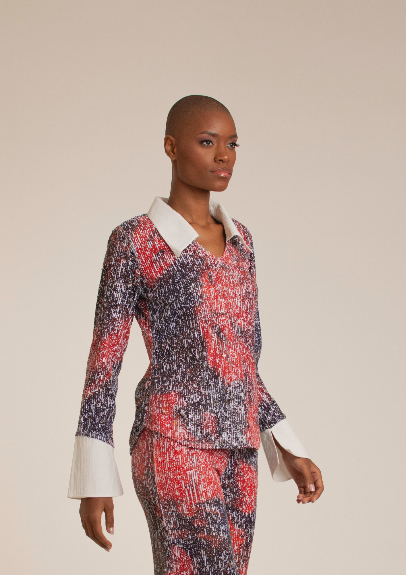 'Red Roses' Sequins Mixed Shirt