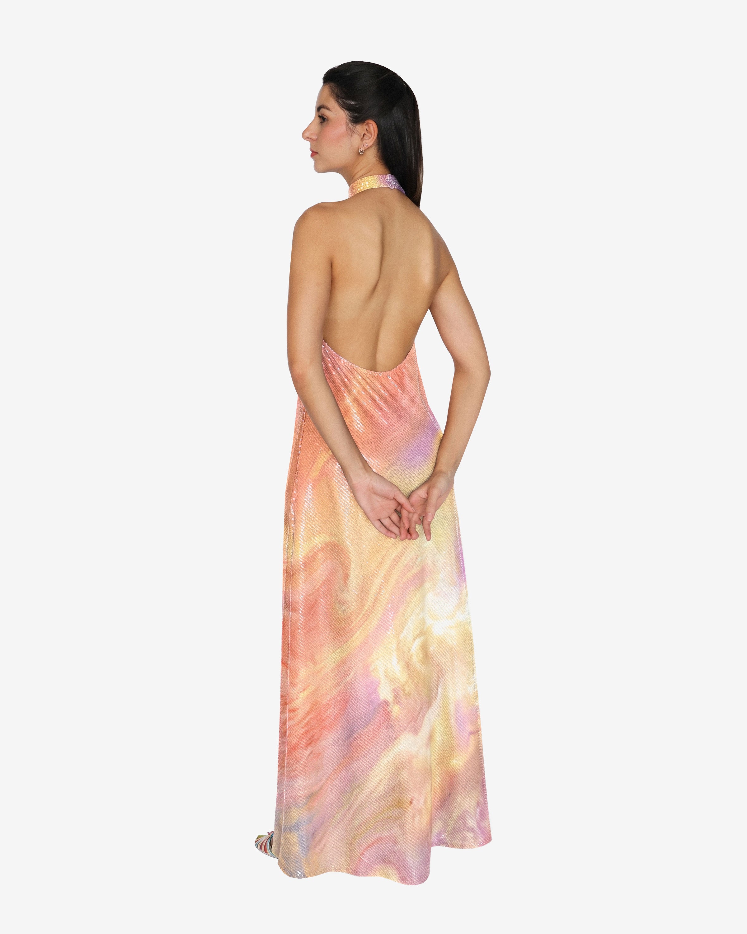 Golden Waves Halter Dress