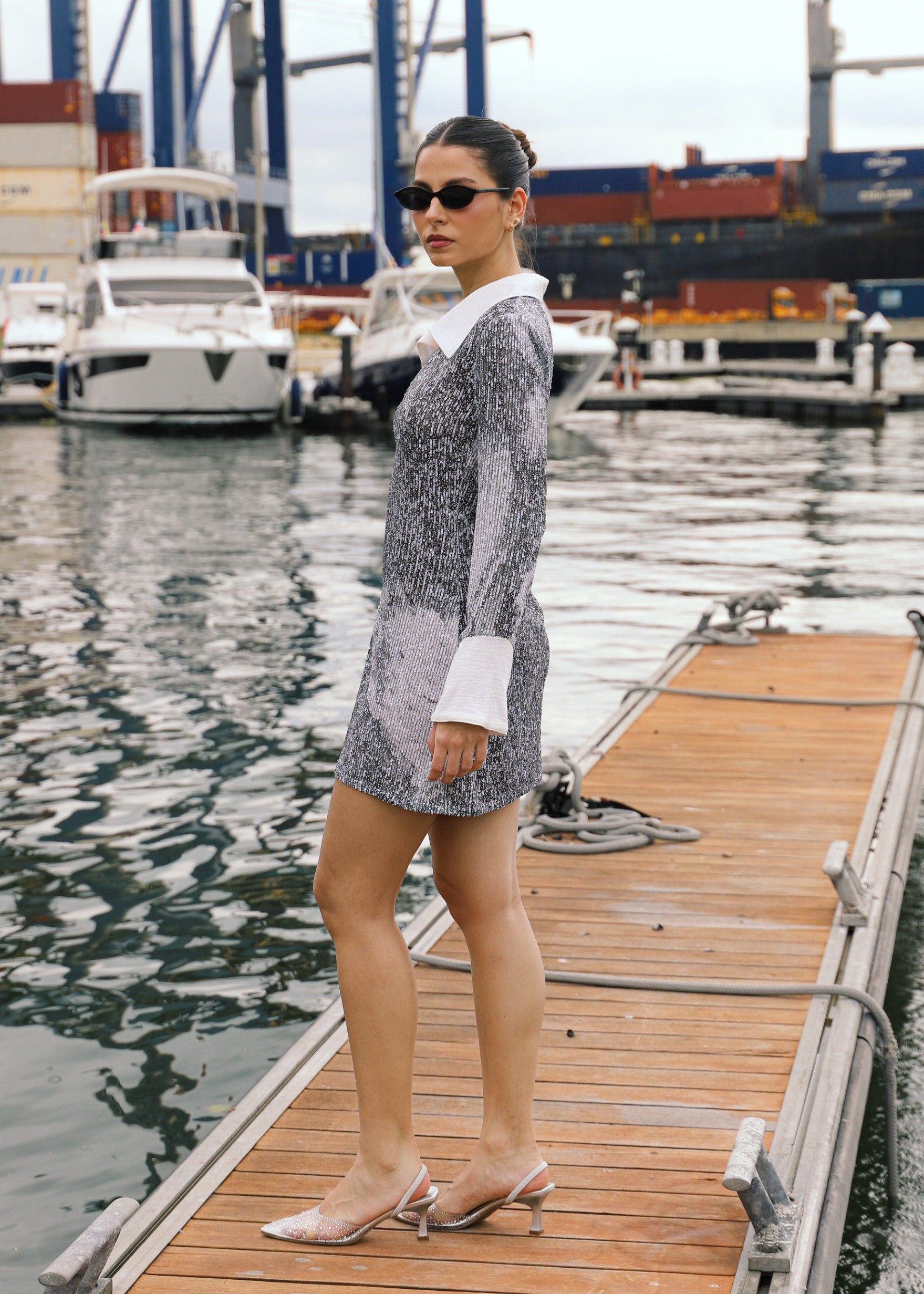 Sequins Long Sleeve Dress - Everybody's Town (B&W)