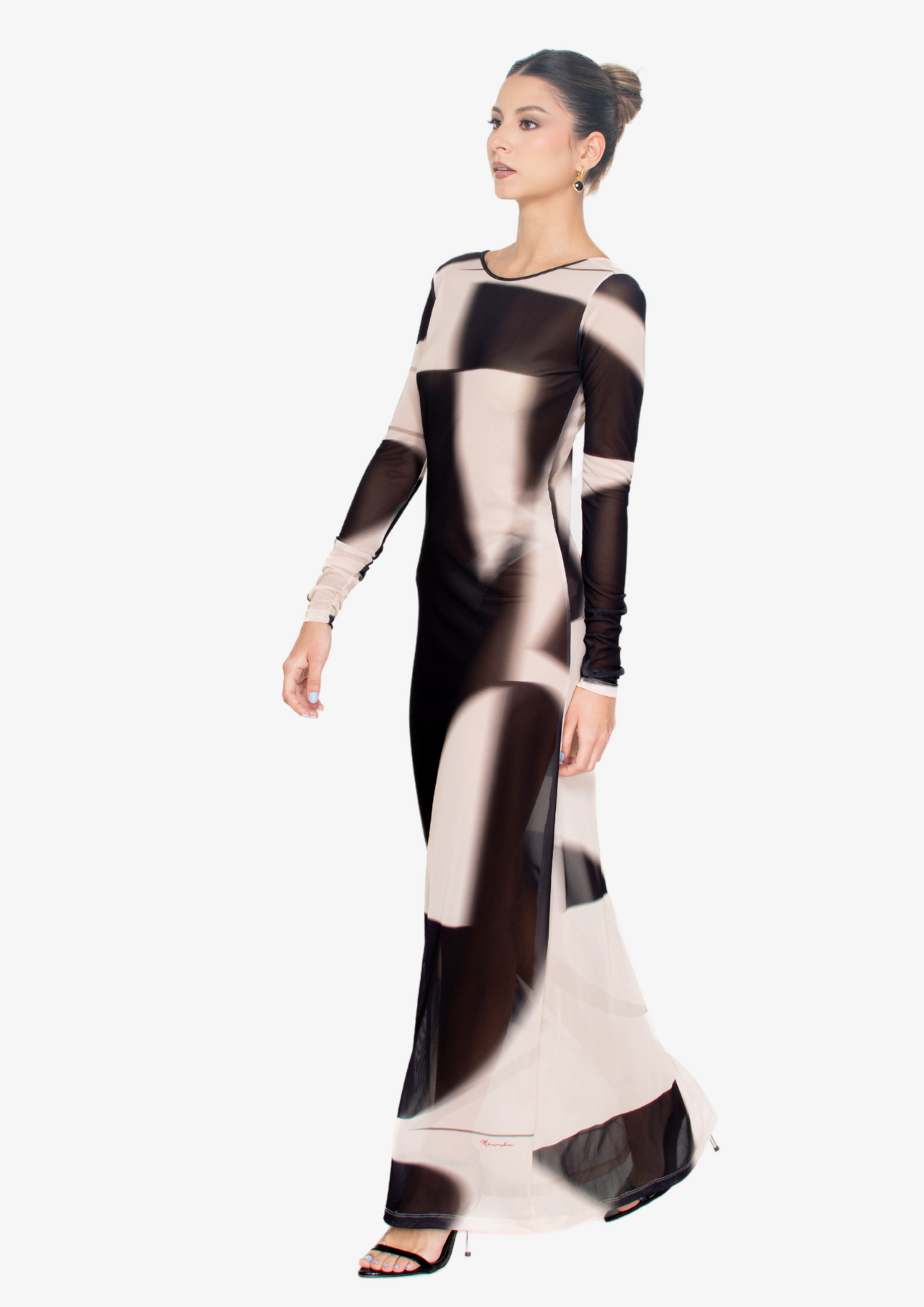 'Figuras' Reversible Mesh Maxi Dress  (B&W)