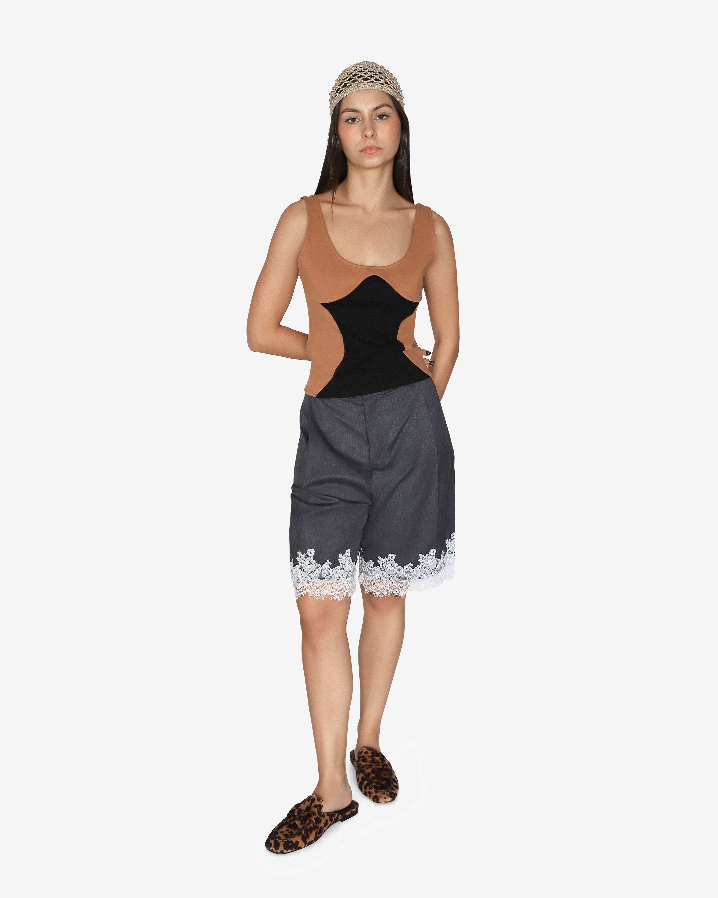 Contraste Top  - Toffee/Black