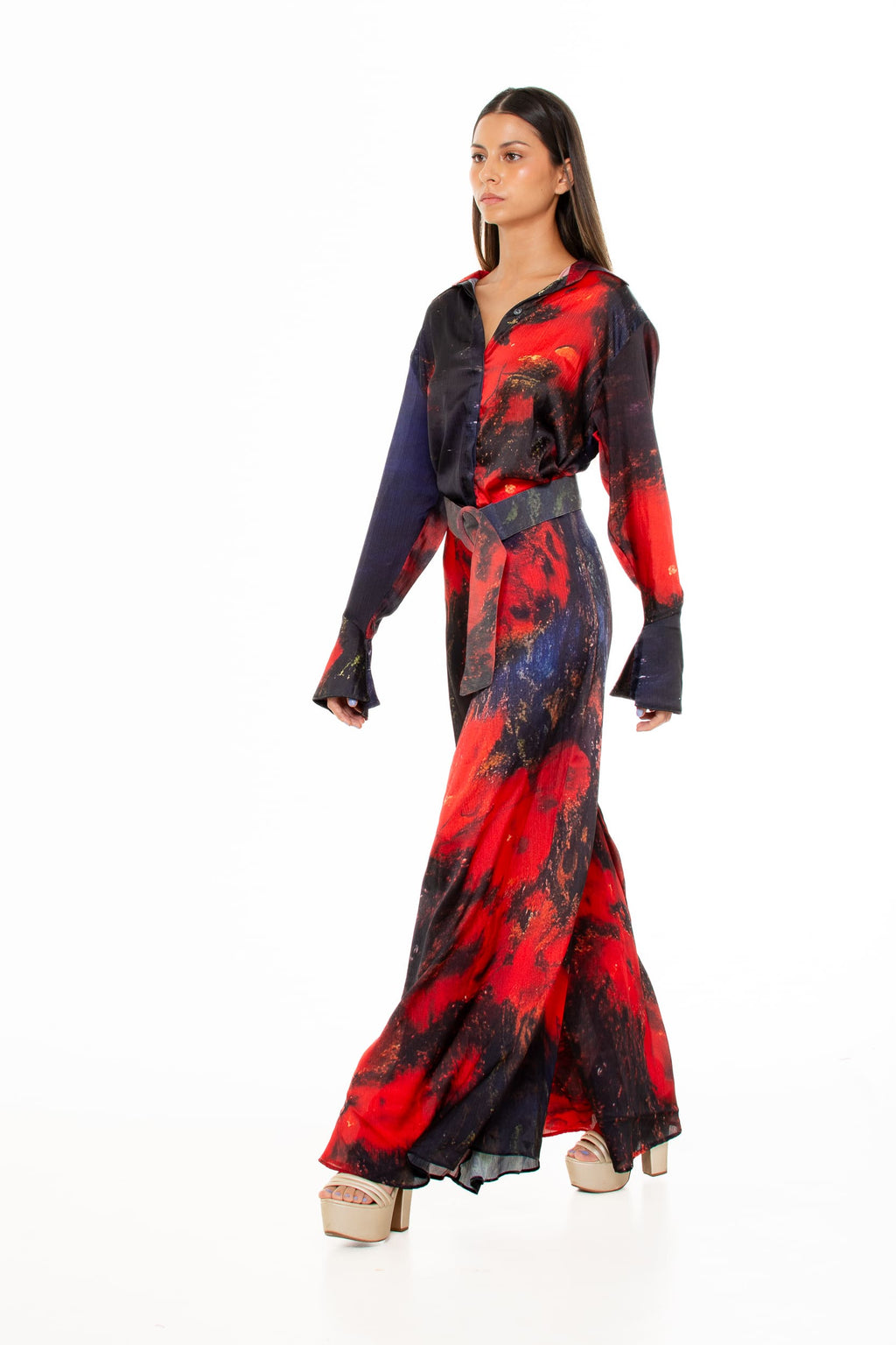 'Red Roses' Satin Shirt