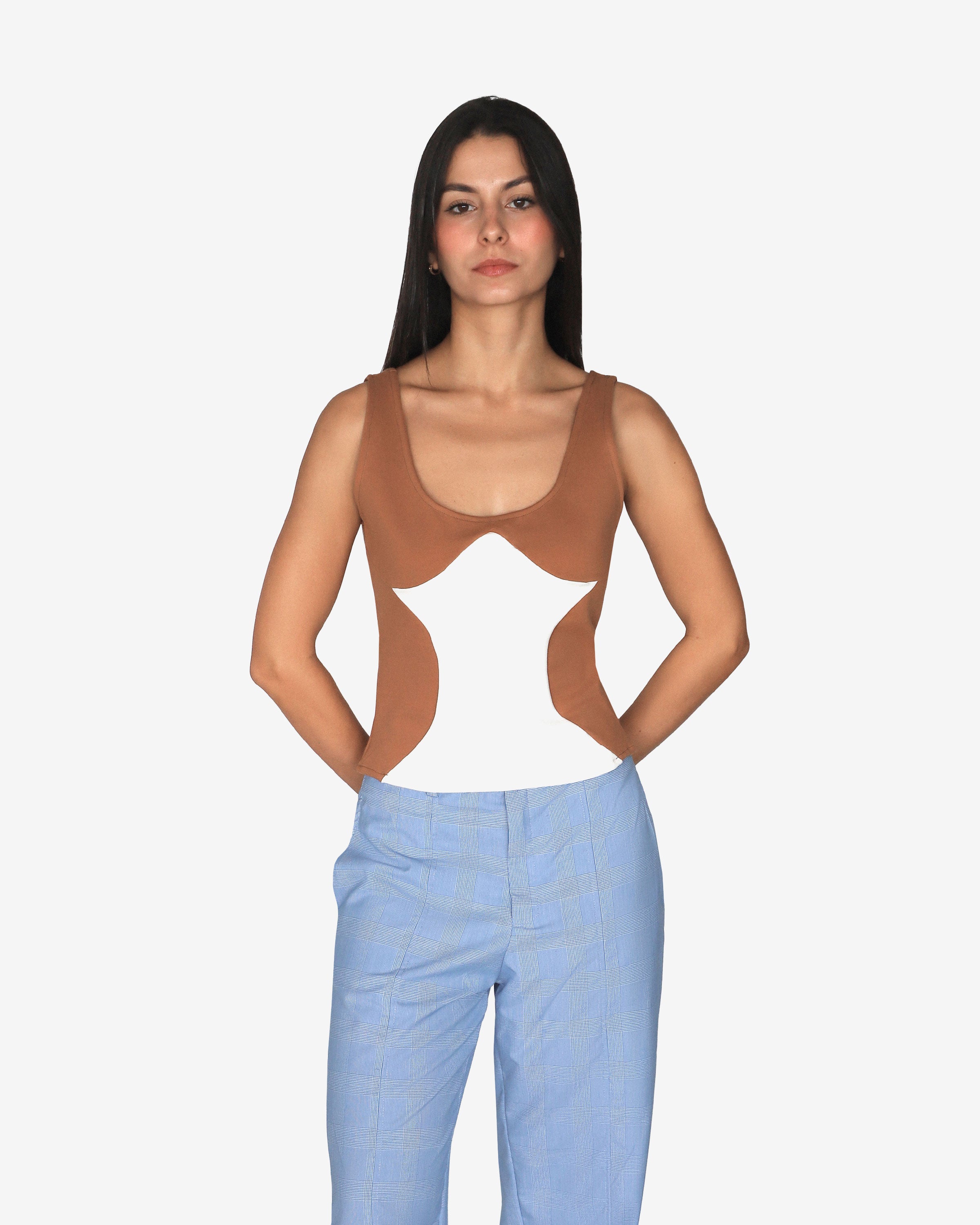 Contraste Top - Toffee/White