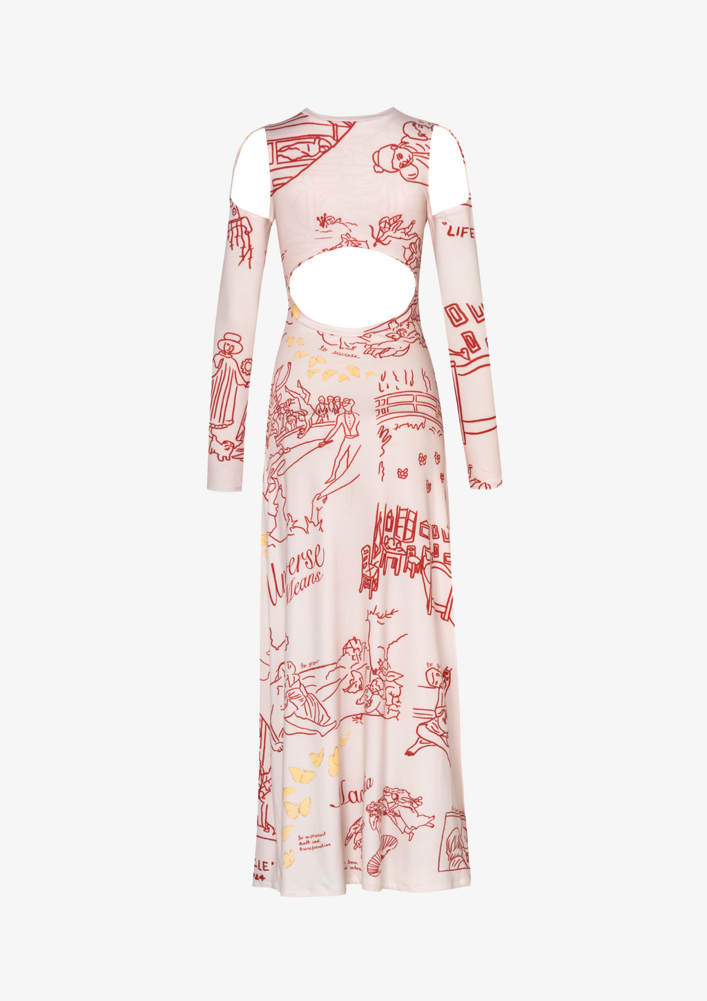 'Life Cycle' Peach Long Dress (Reversible)