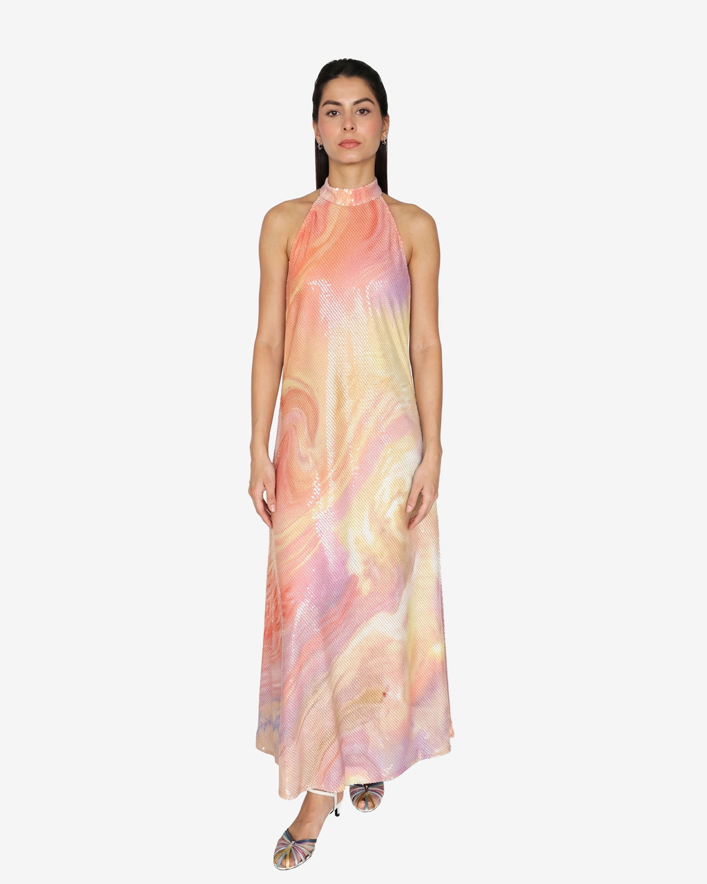 Golden Waves Halter Dress