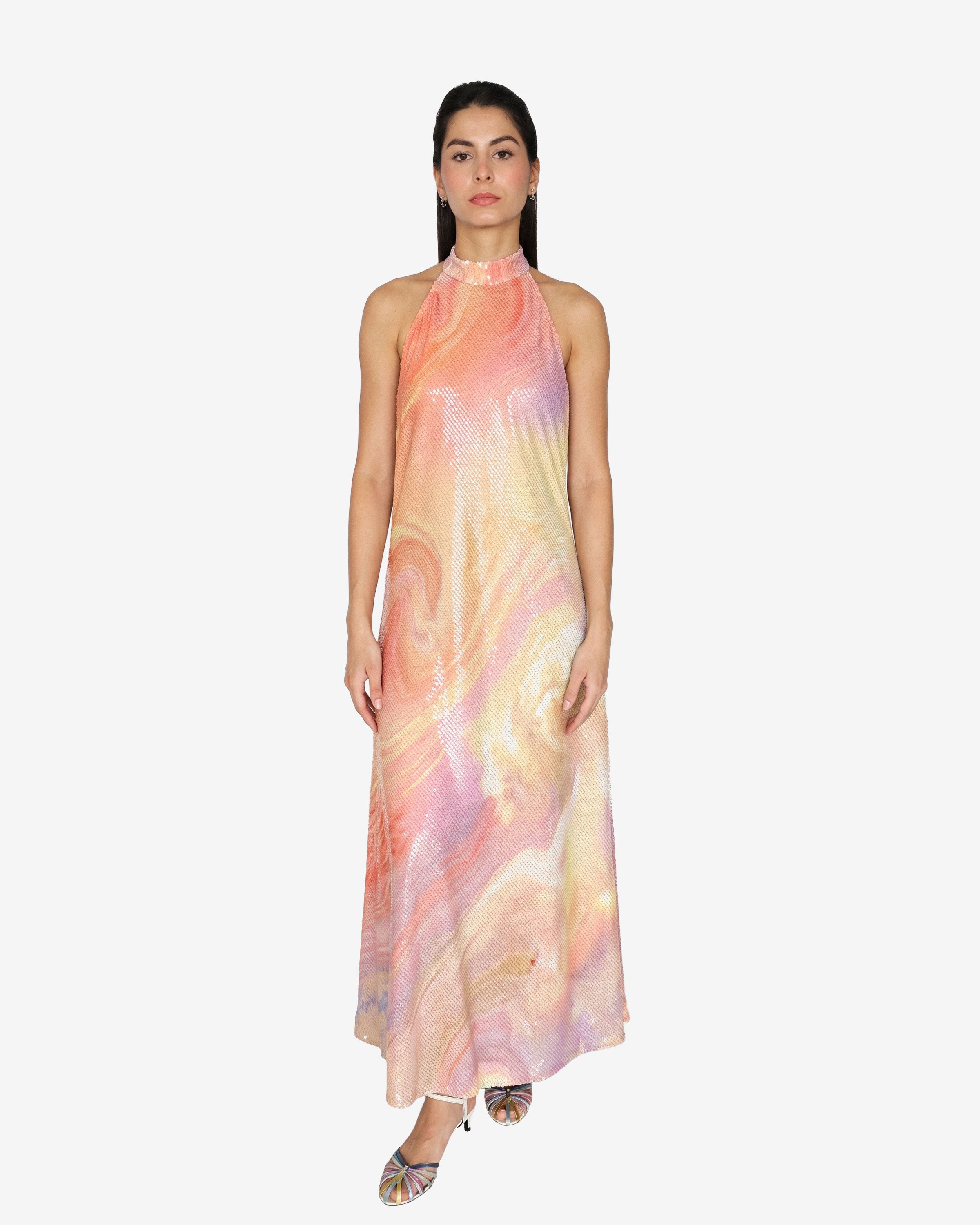 Golden Waves Halter Dress