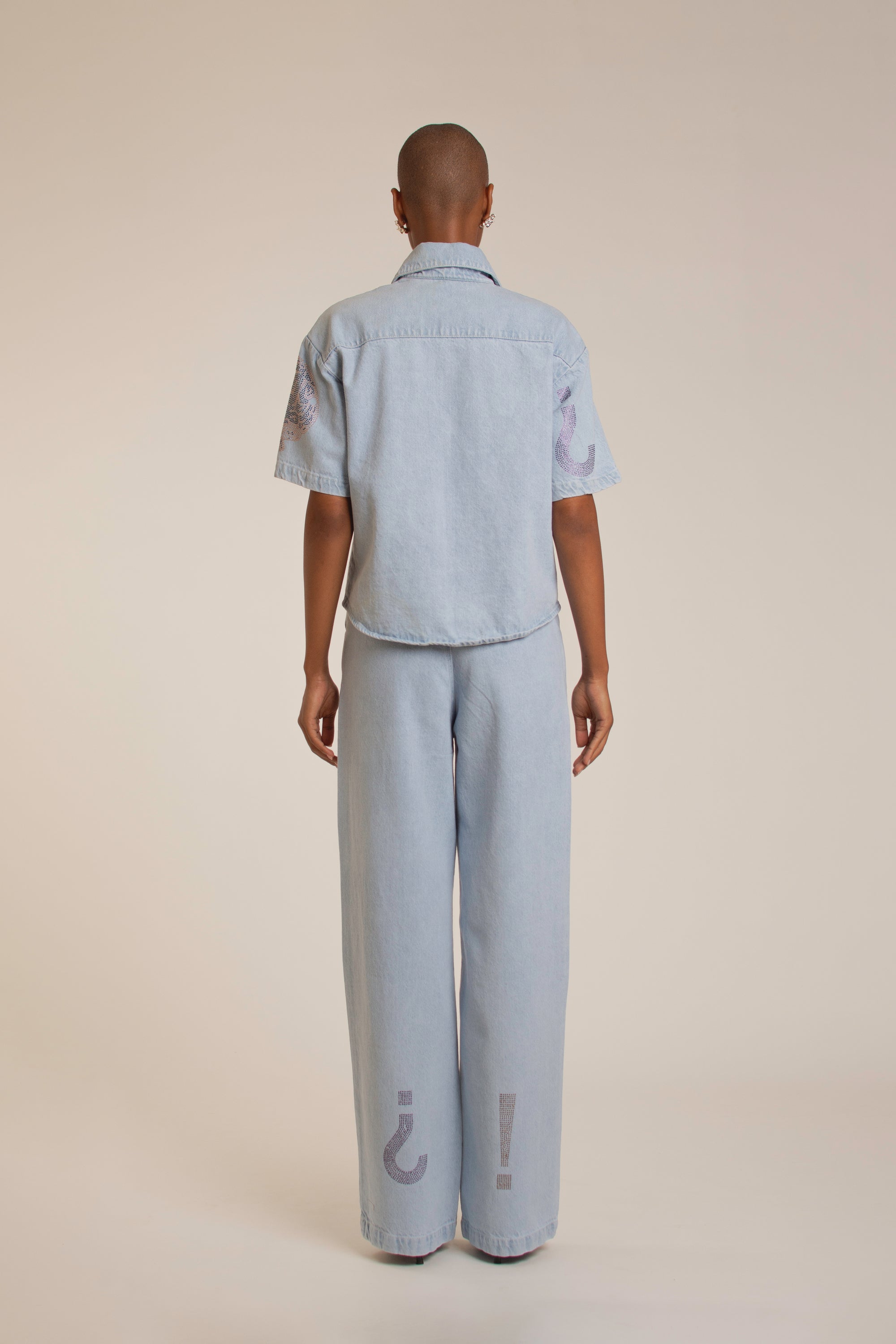 "Universal Things" Crystal Embellished Light Denim Pants