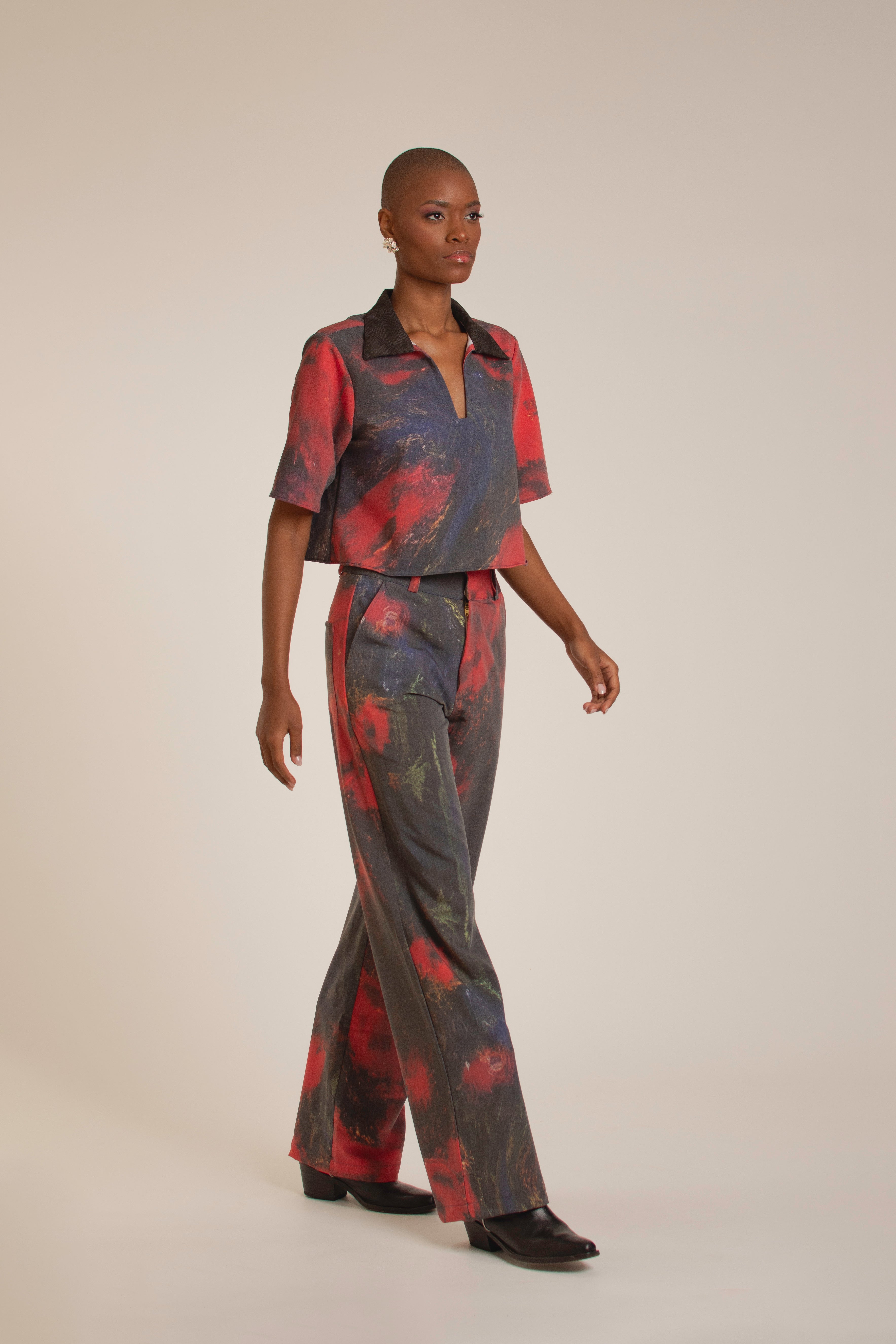 'Red Roses' Straight-Leg Pants