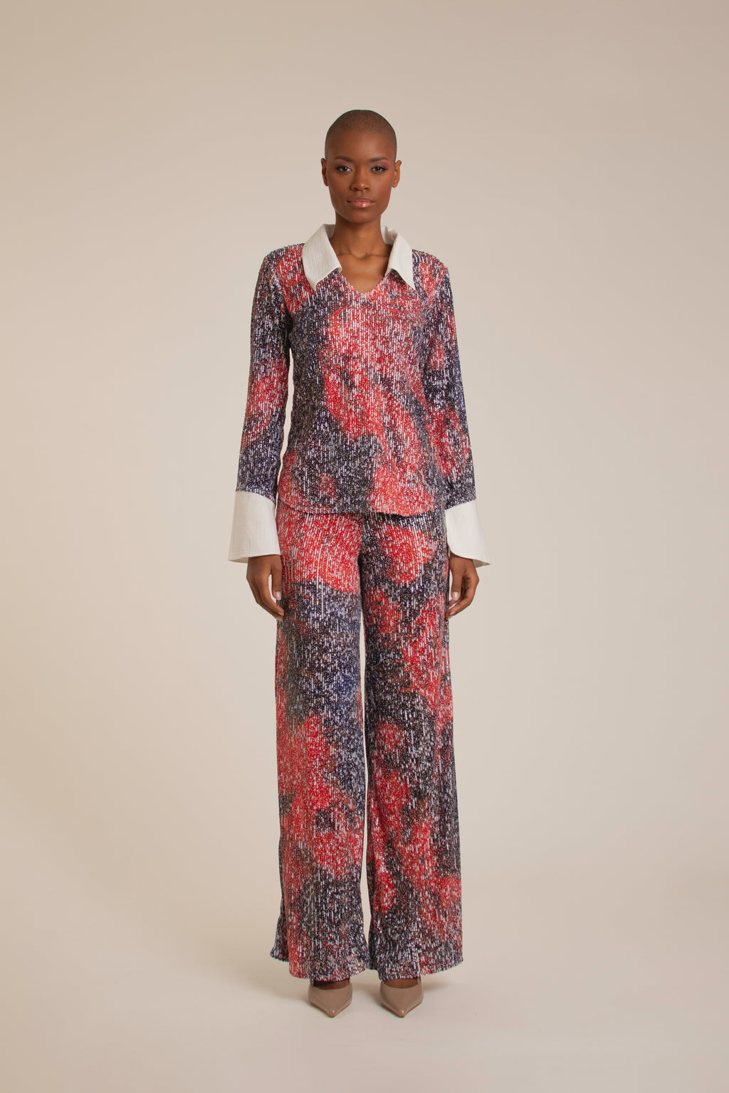 'Red Roses' Sequins Flare Pants