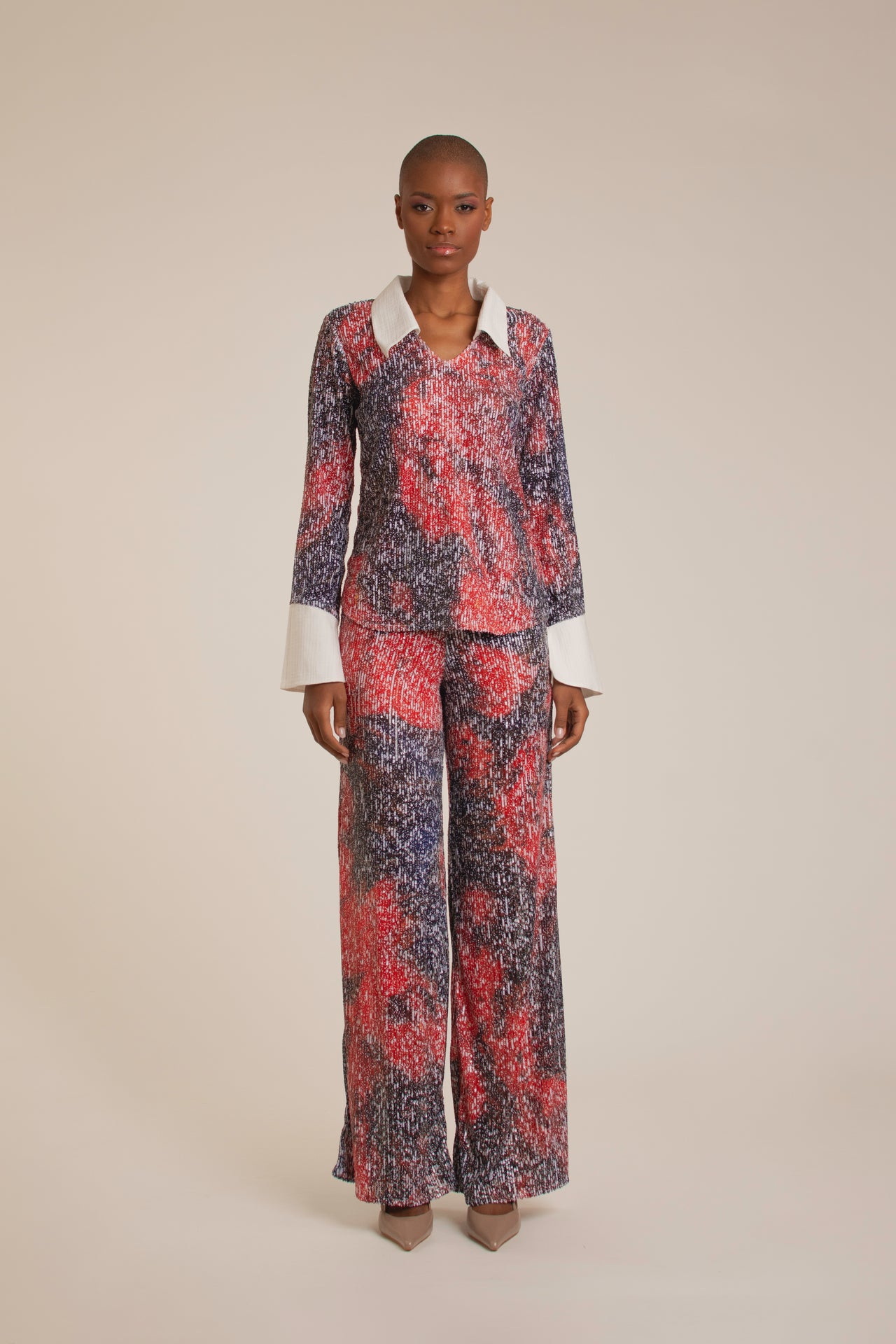 'Red Roses' Sequins Flare Pants