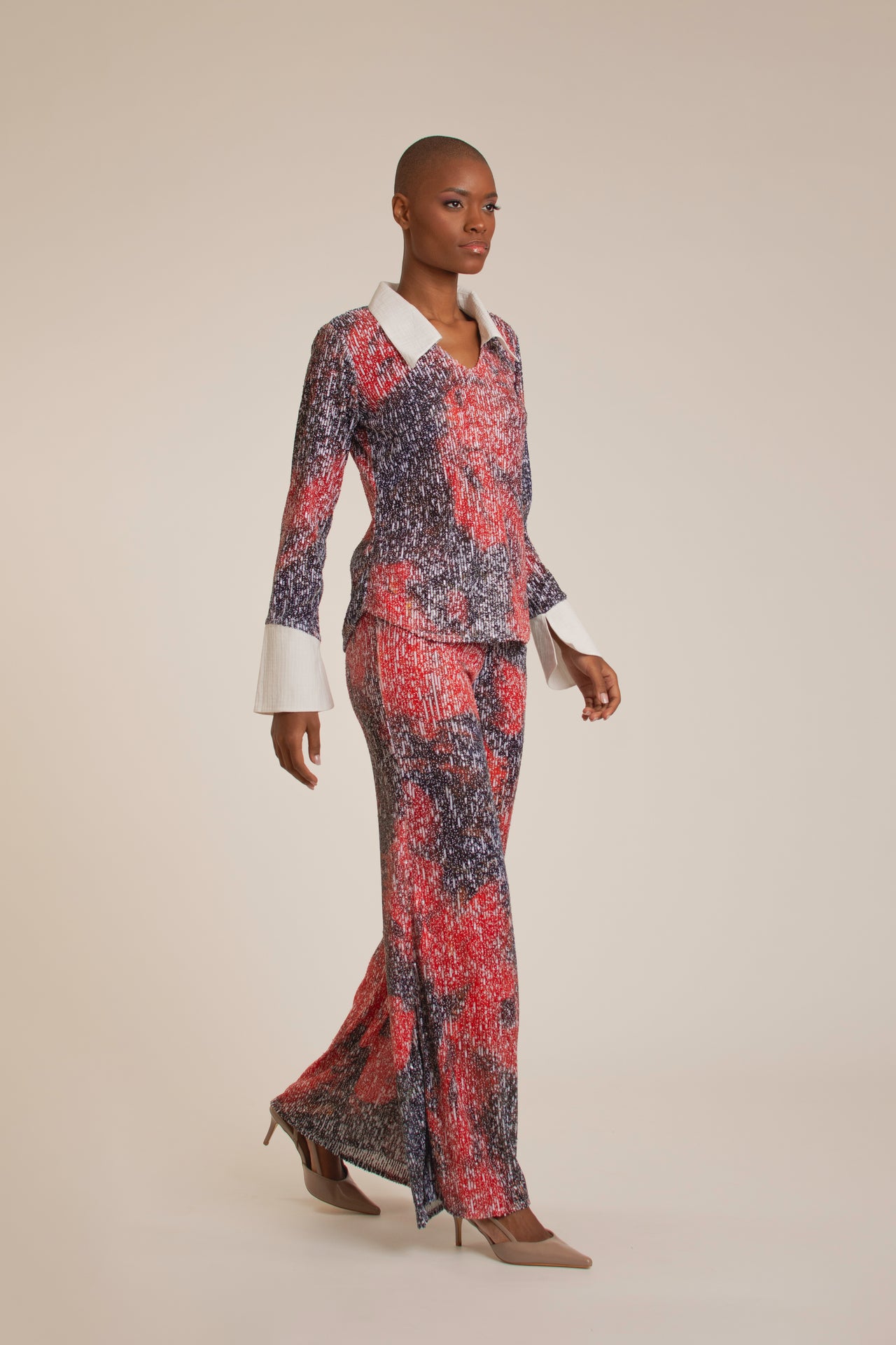 'Red Roses' Sequins Flare Pants