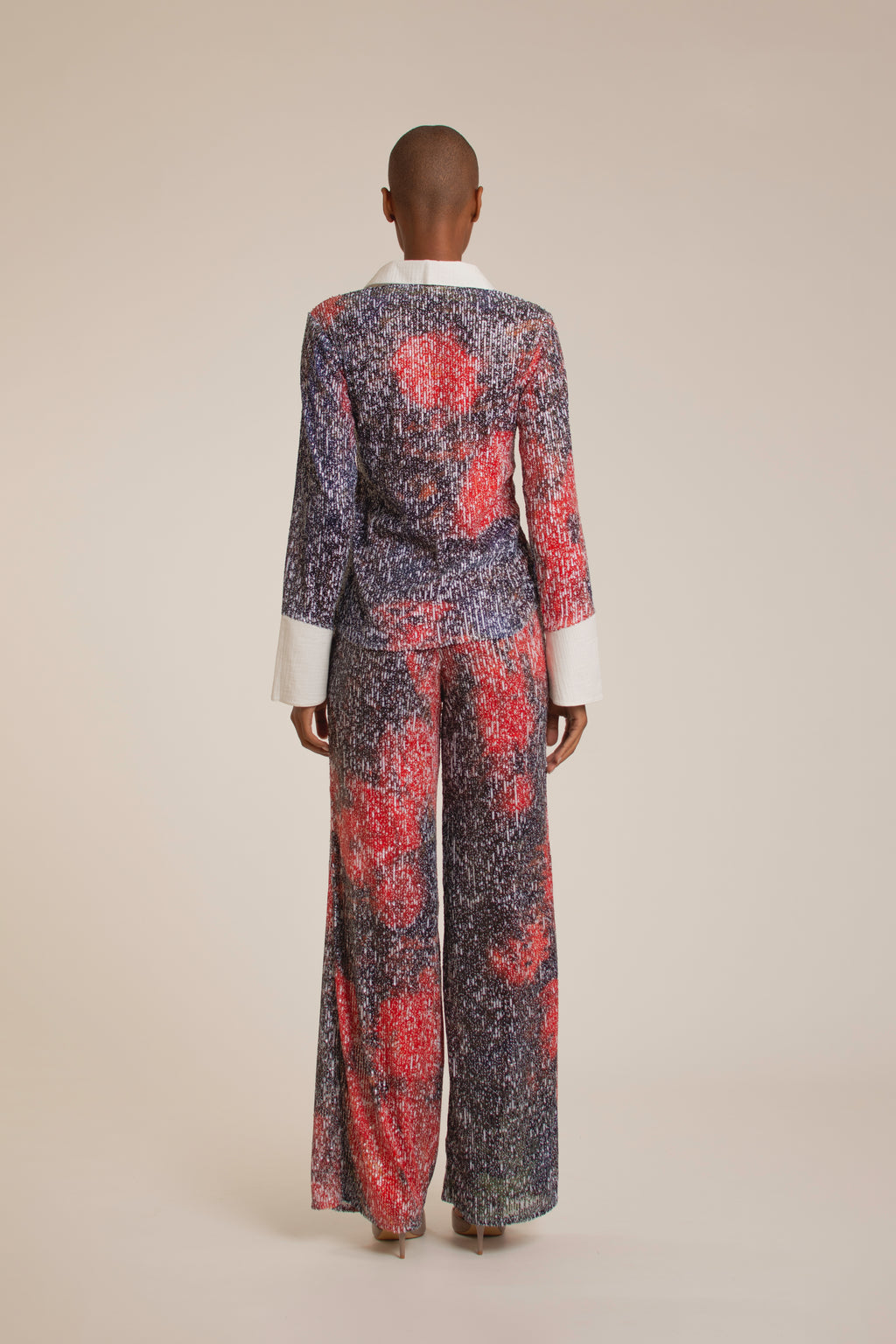 'Red Roses' Sequins Flare Pants
