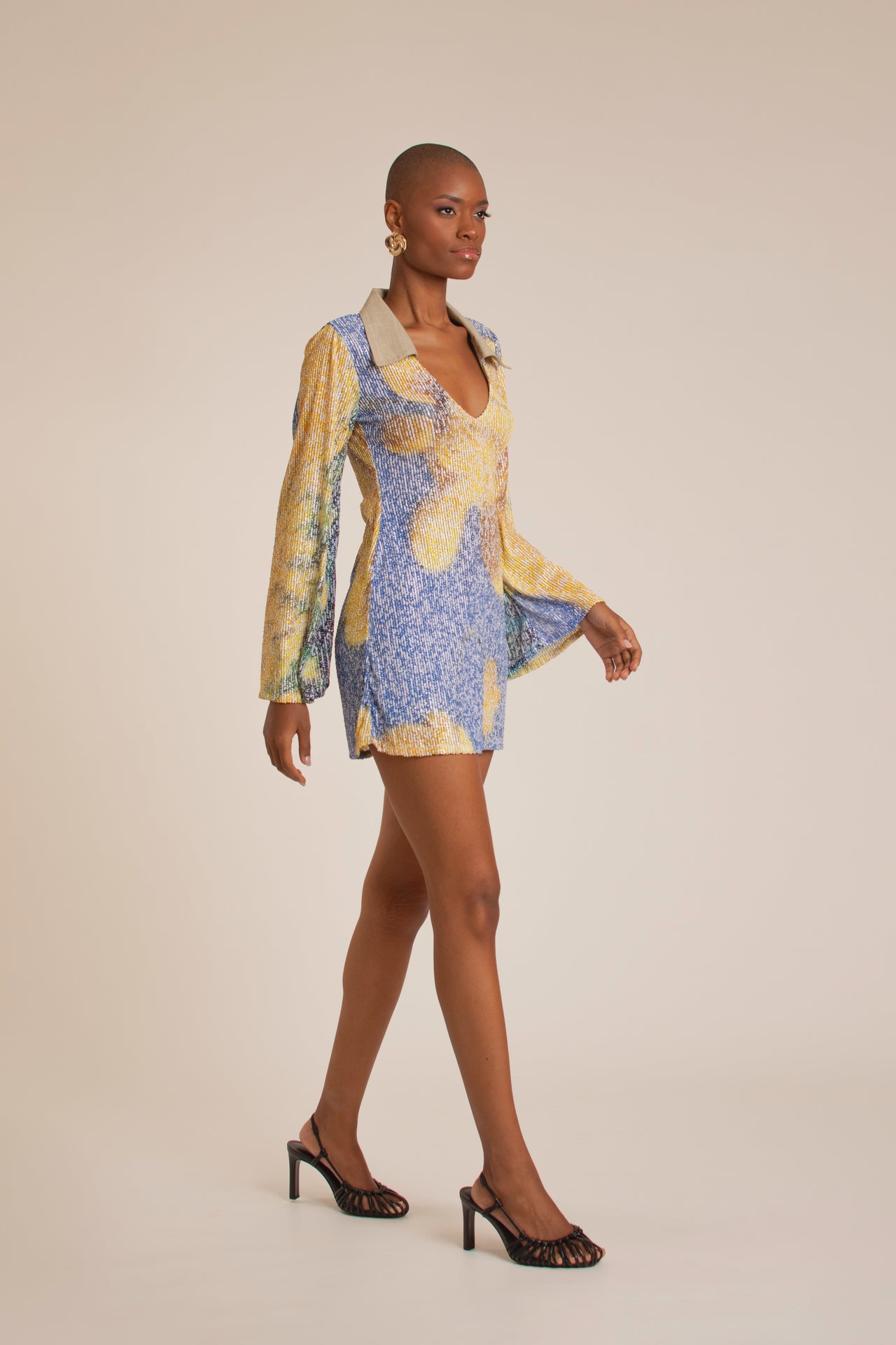 “Yellow Flowers” Sequins Mini Dress