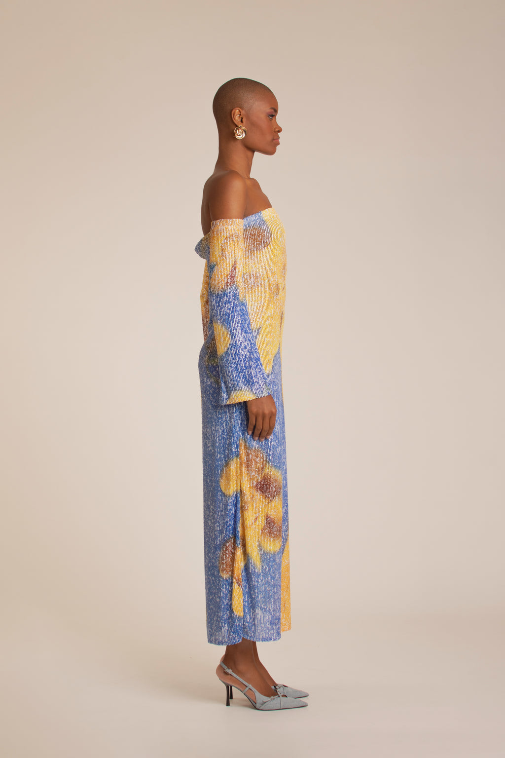 “Yellow Flowers” Sequins Long Dress