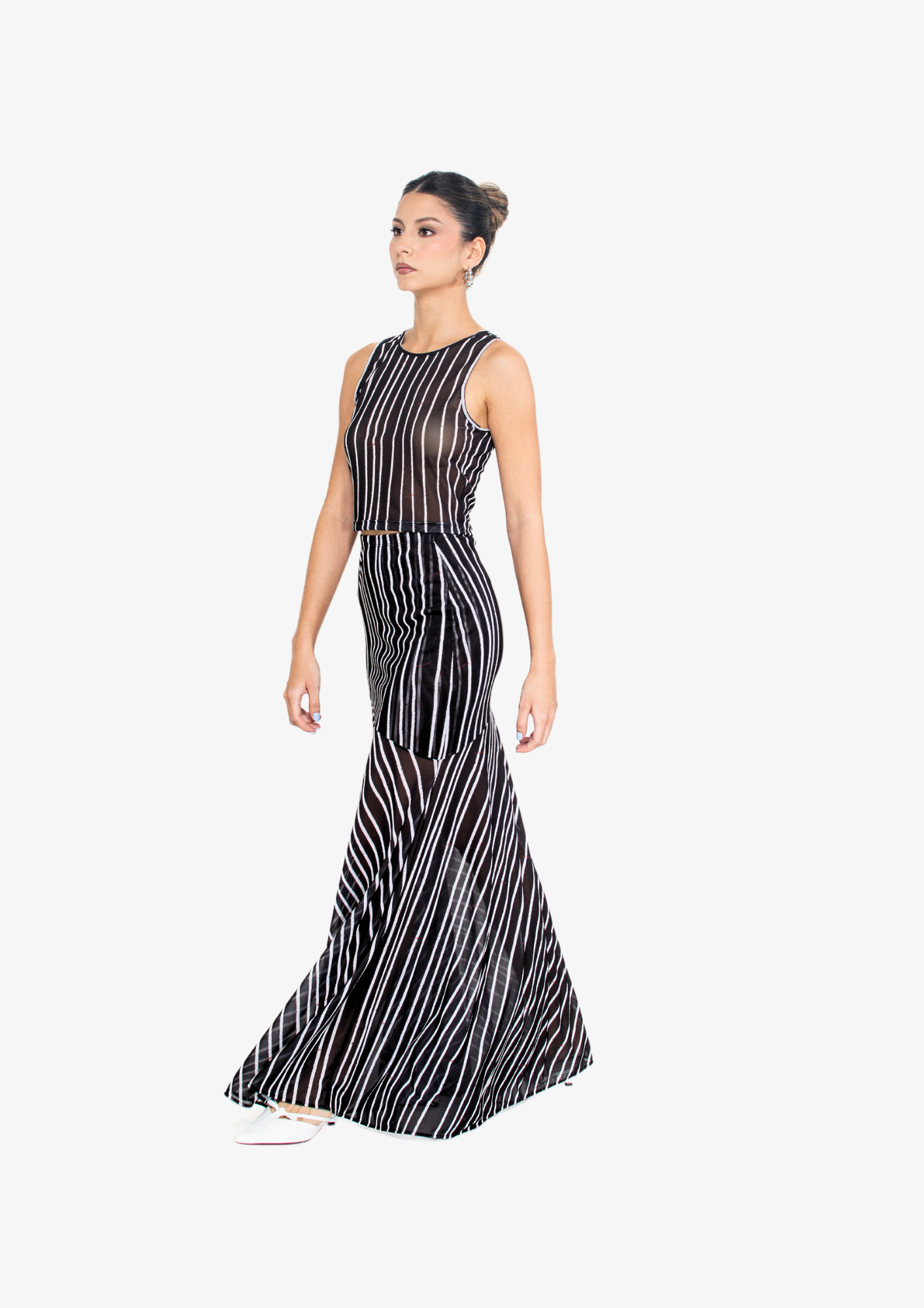 Black Stripes Mesh Crop Tank Top