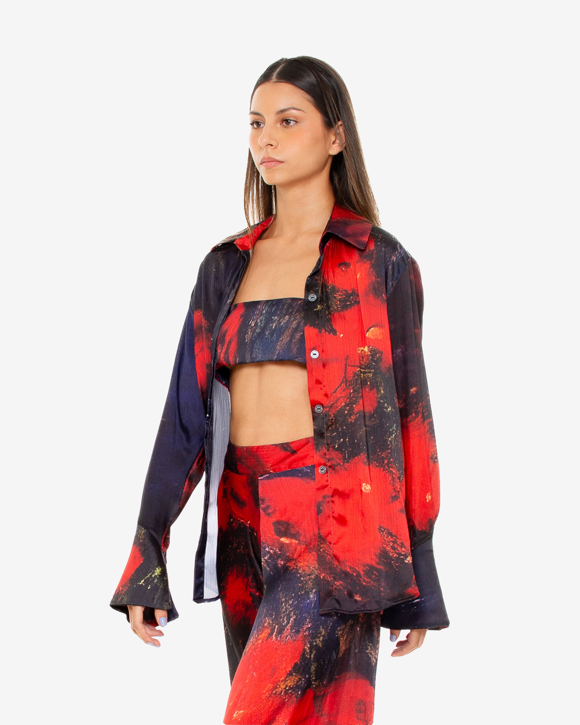 'Red Roses' Satin Shirt
